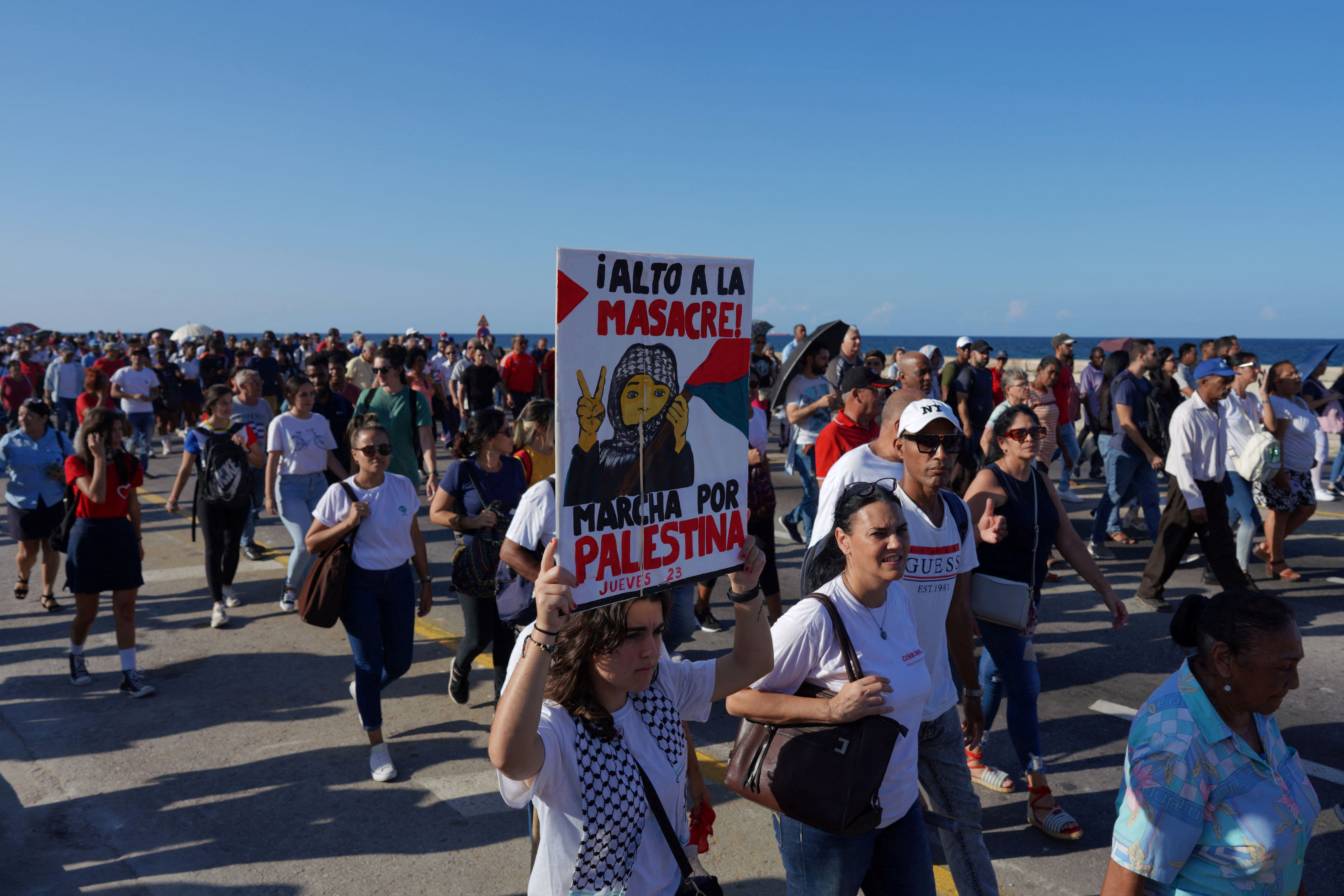 Cuban Communist Youth Union holds rally in support of Palestinians in Gaza, in Havana