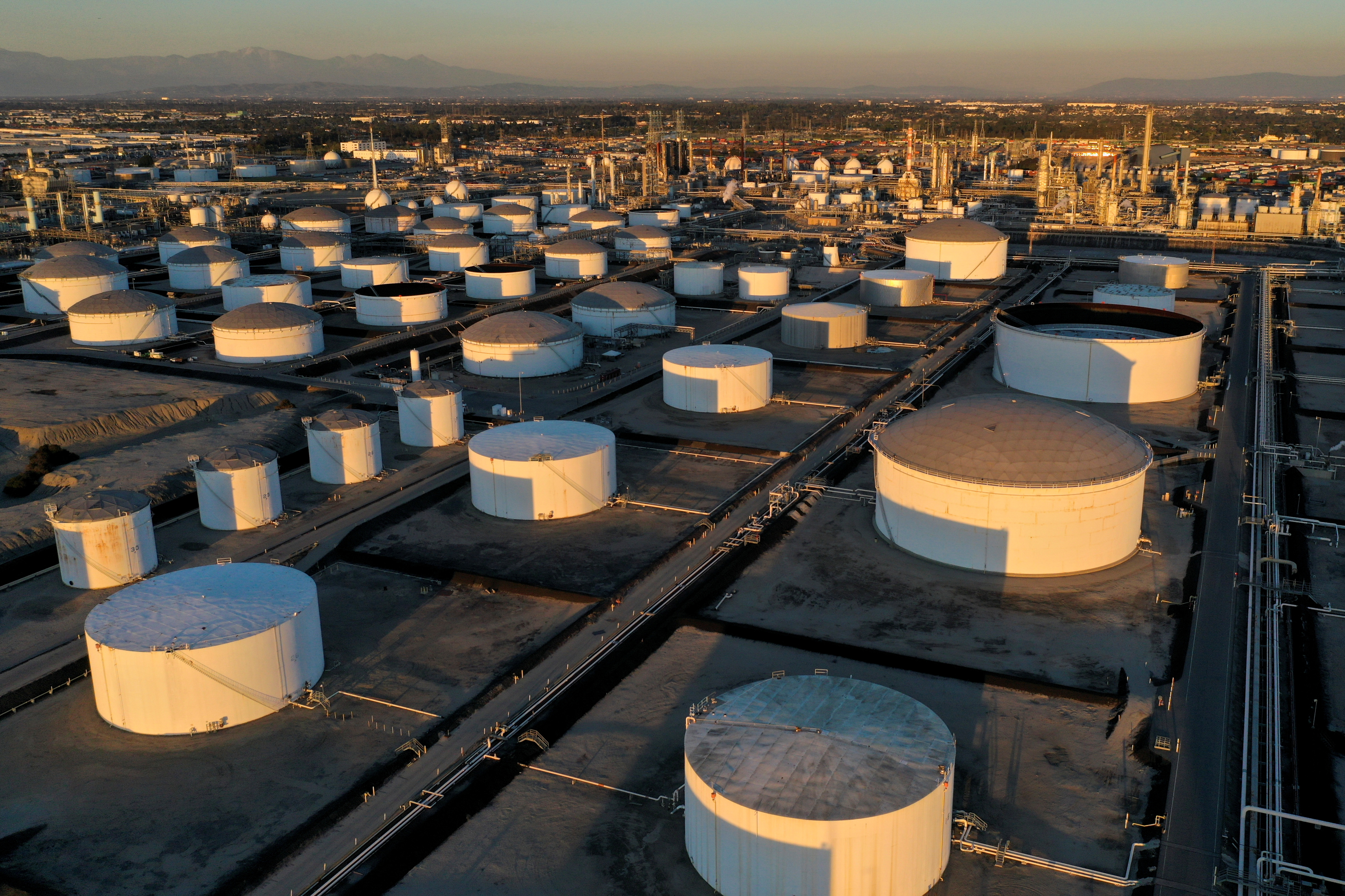 Storage tanks at Marathon Petroleum's Los Angeles Refinery in Carson, California