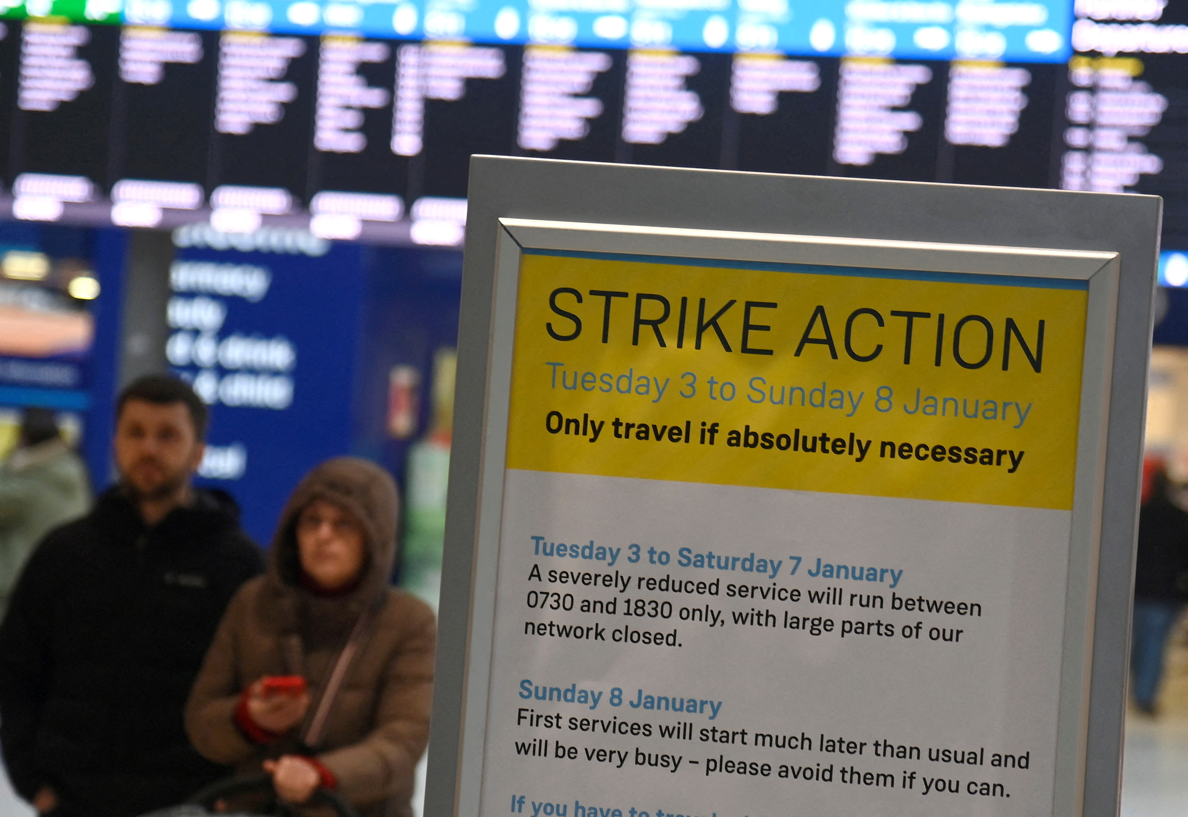 British rail workers' strike, at Waterloo Station in London, Britain