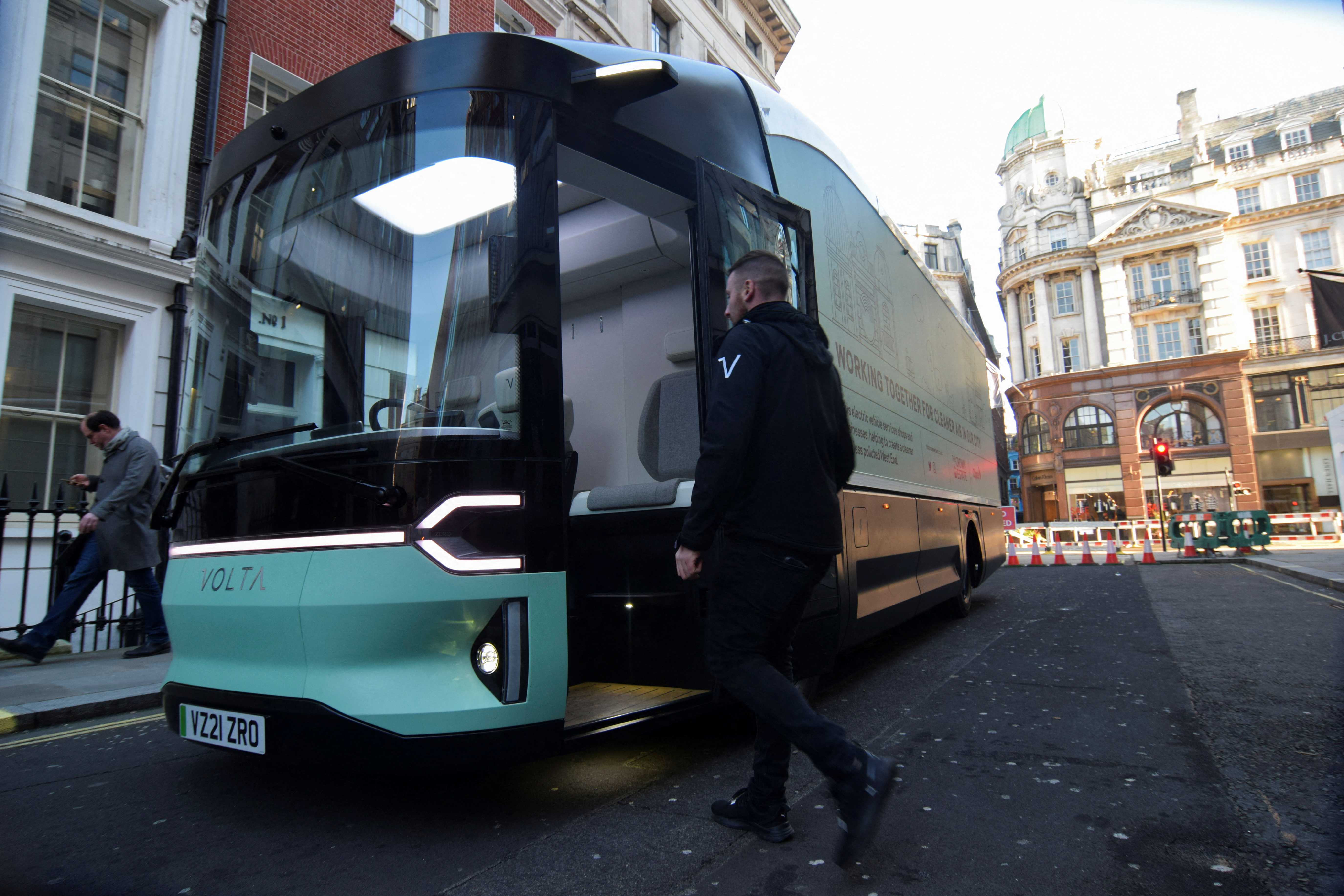 A prototype of the Volta Zero, a 16-tonne electric truck that Volta Trucks will start mass producing in late 2022, is displayed in central London, Britain, January 13, 2022.  REUTERS/Nick Carey