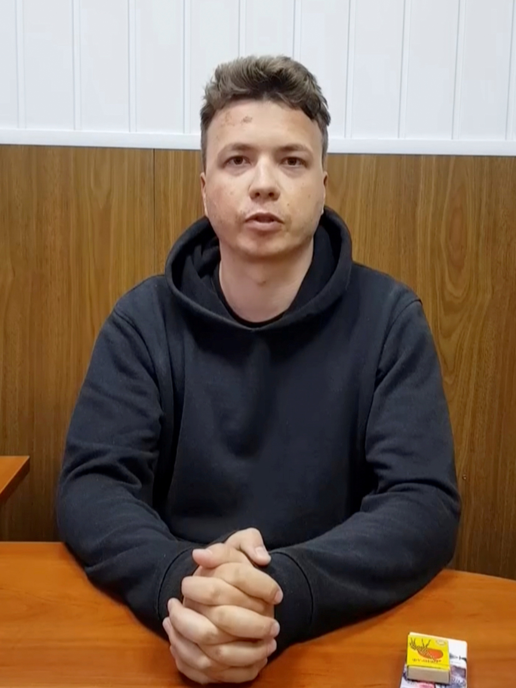 Belarusian blogger Roman Protasevich, detained when a Ryanair plane was forced to land in Minsk, appears in video