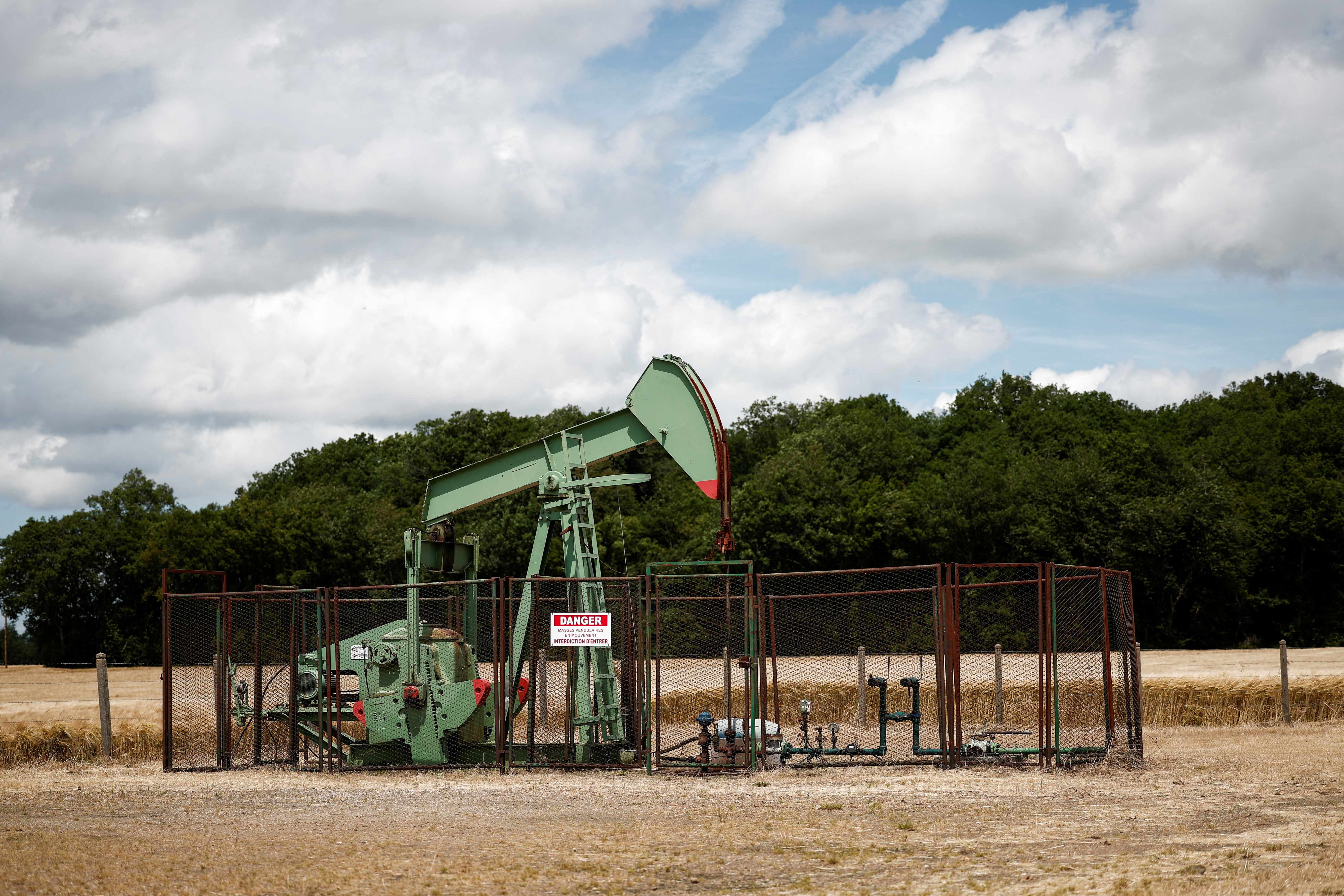 A pumpjack operates at the Vermilion Energy site in Trigueres