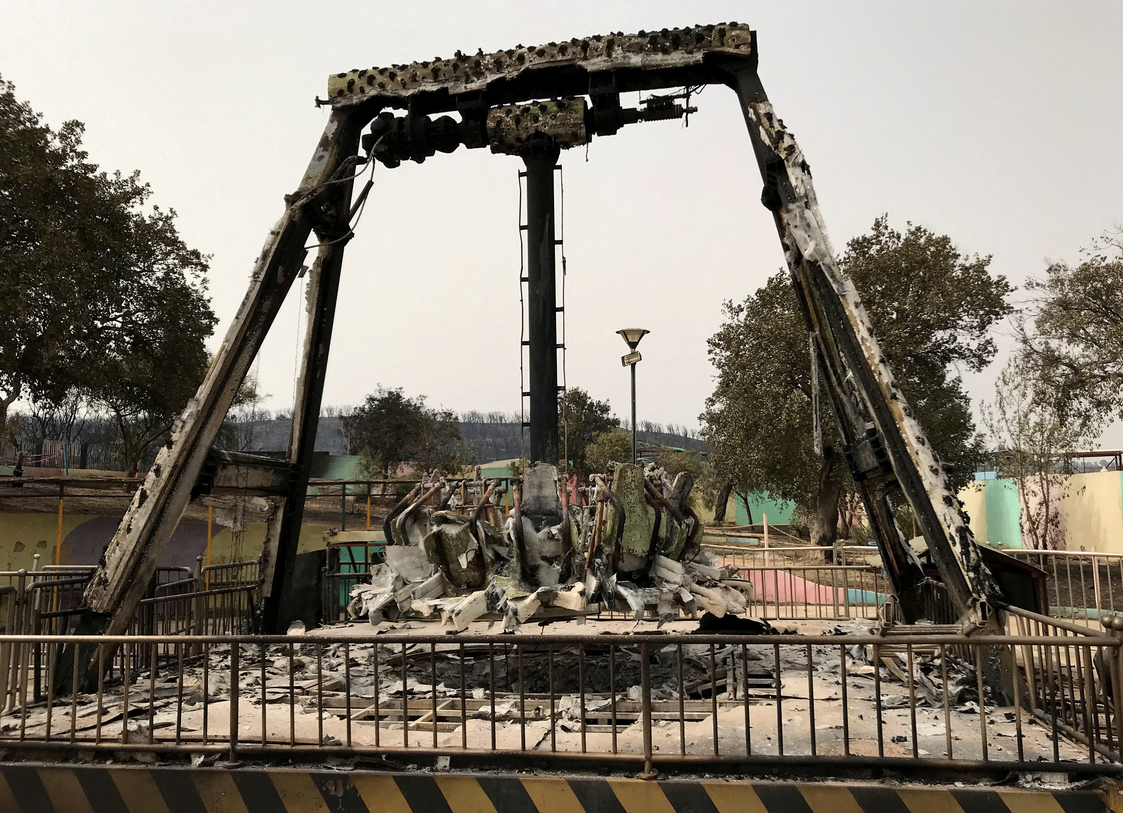 A view shows a damaged amusement park following a wildfire in El Kala