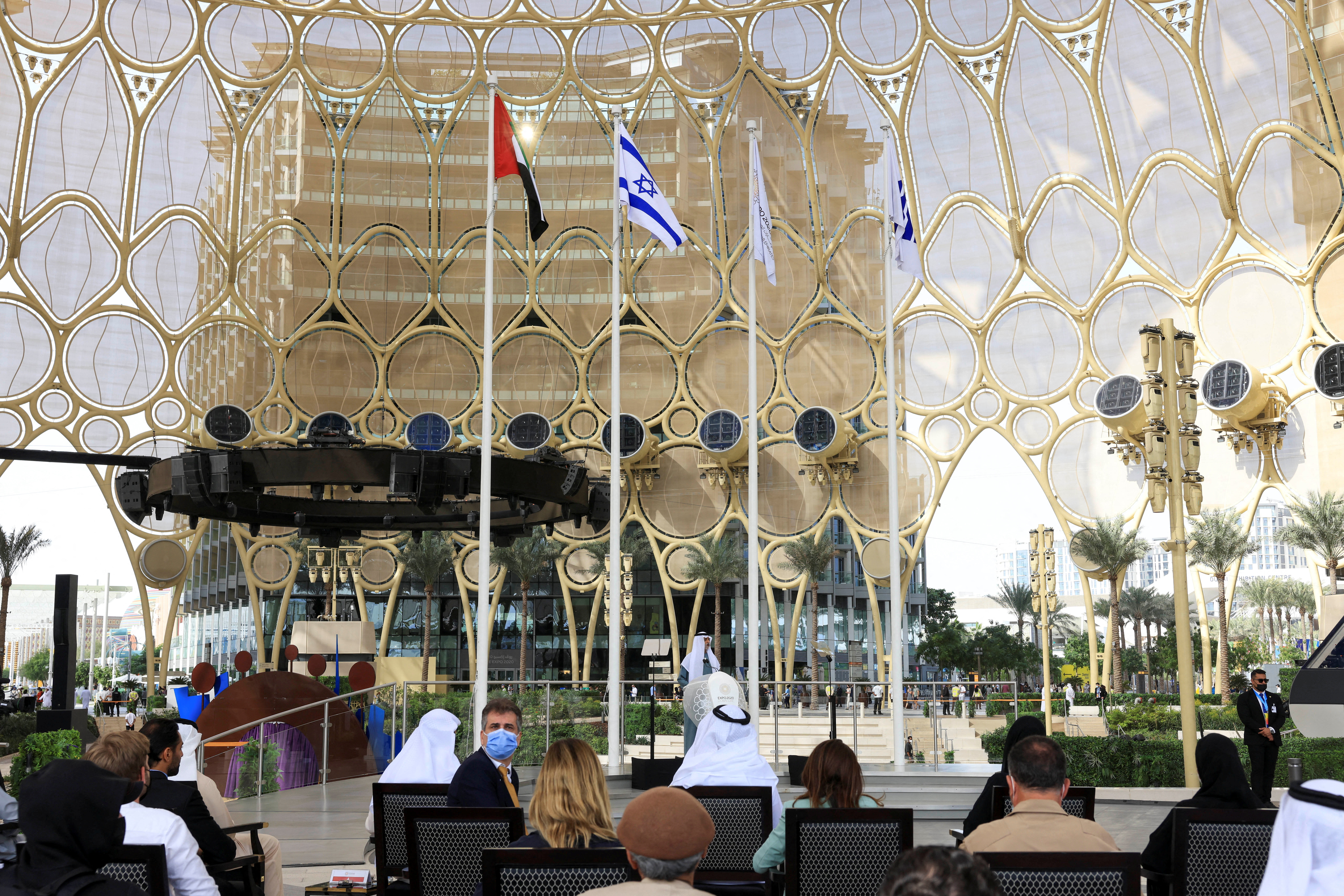 Sheikh Nahyan Mubarak Al Nahyan, UAE Minister of Tolerance and Coexistence speaks during Israel's National Day ceremony at Expo 2020 Dubai, in Dubai
