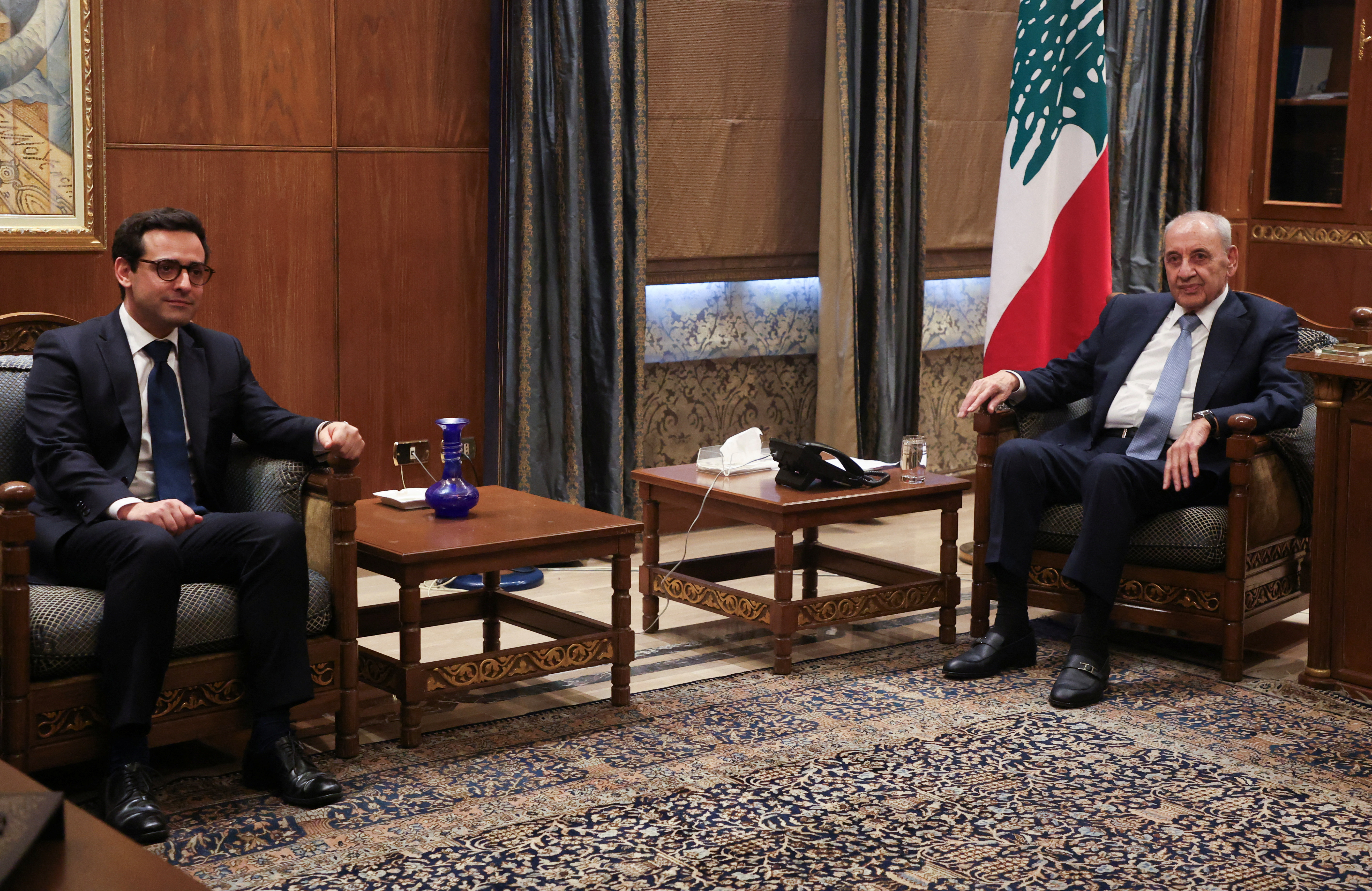 French Foreign Minister Stephane Sejourne meets with Lebanese Parliament Speaker Nabih Berri in Beirut