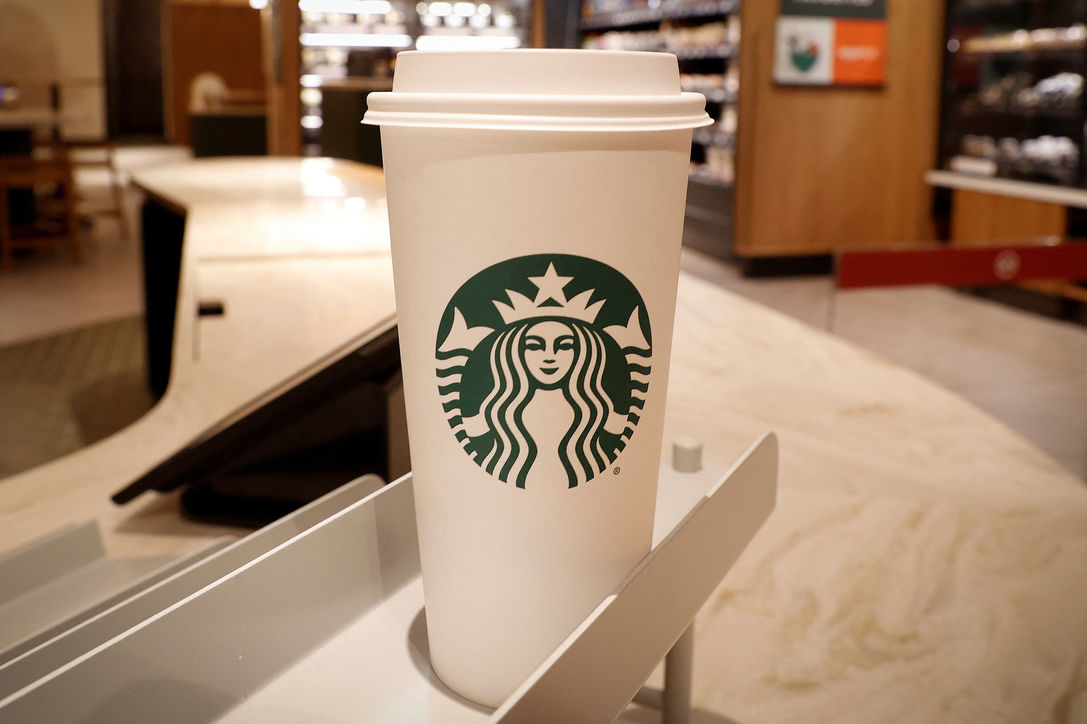 New Starbucks store, its first-ever in partnership with Amazon Go is pictured ahead of opening in New York