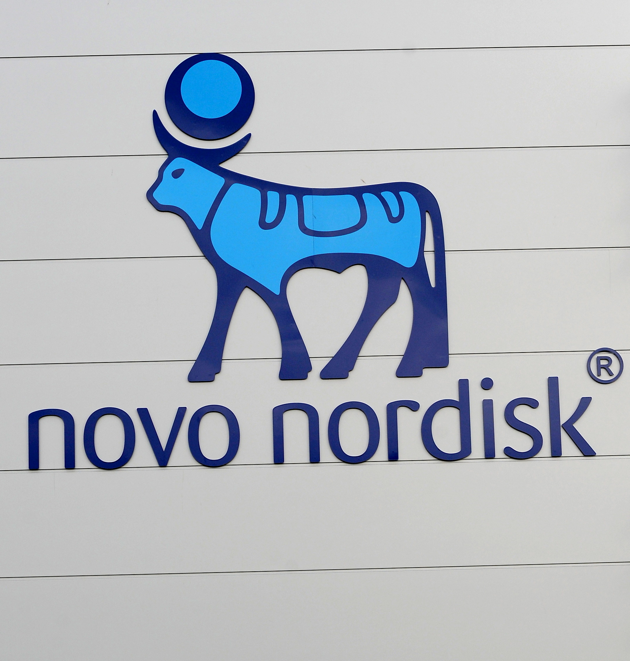 FILE PHOTO: FILE PHOTO: The logo of Danish multinational pharmaceutical company Novo Nordisk is pictured on the facade of a production plant in Chartres