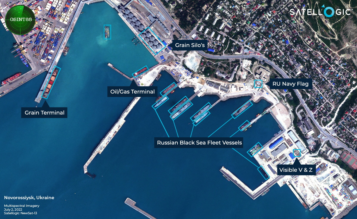 Illustration shows analysis of a satellite image of Novorossiysk Sea Port, in Novorossiysk