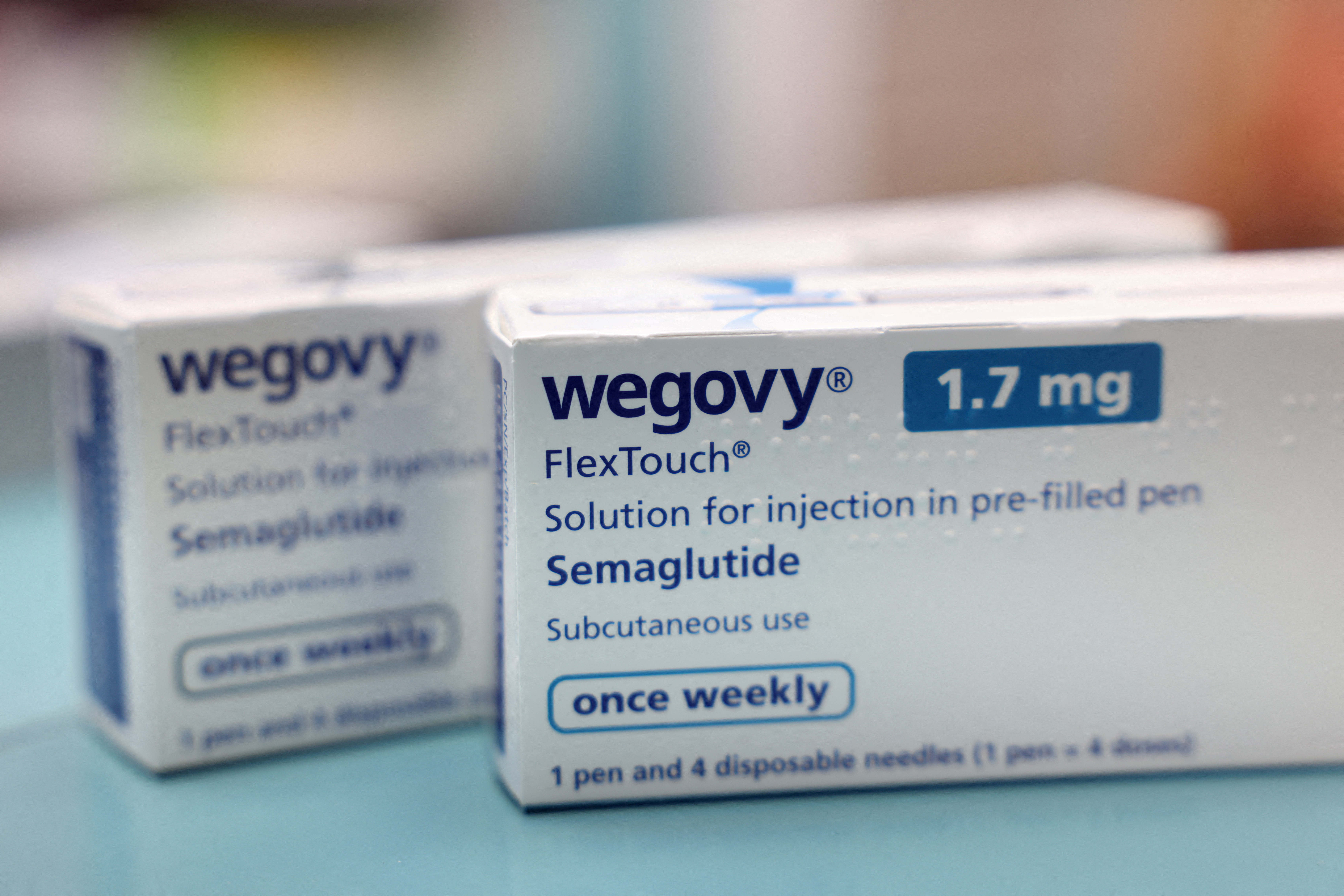 Boxes of Wegovy made by Novo Nordisk are seen at a pharmacy in London