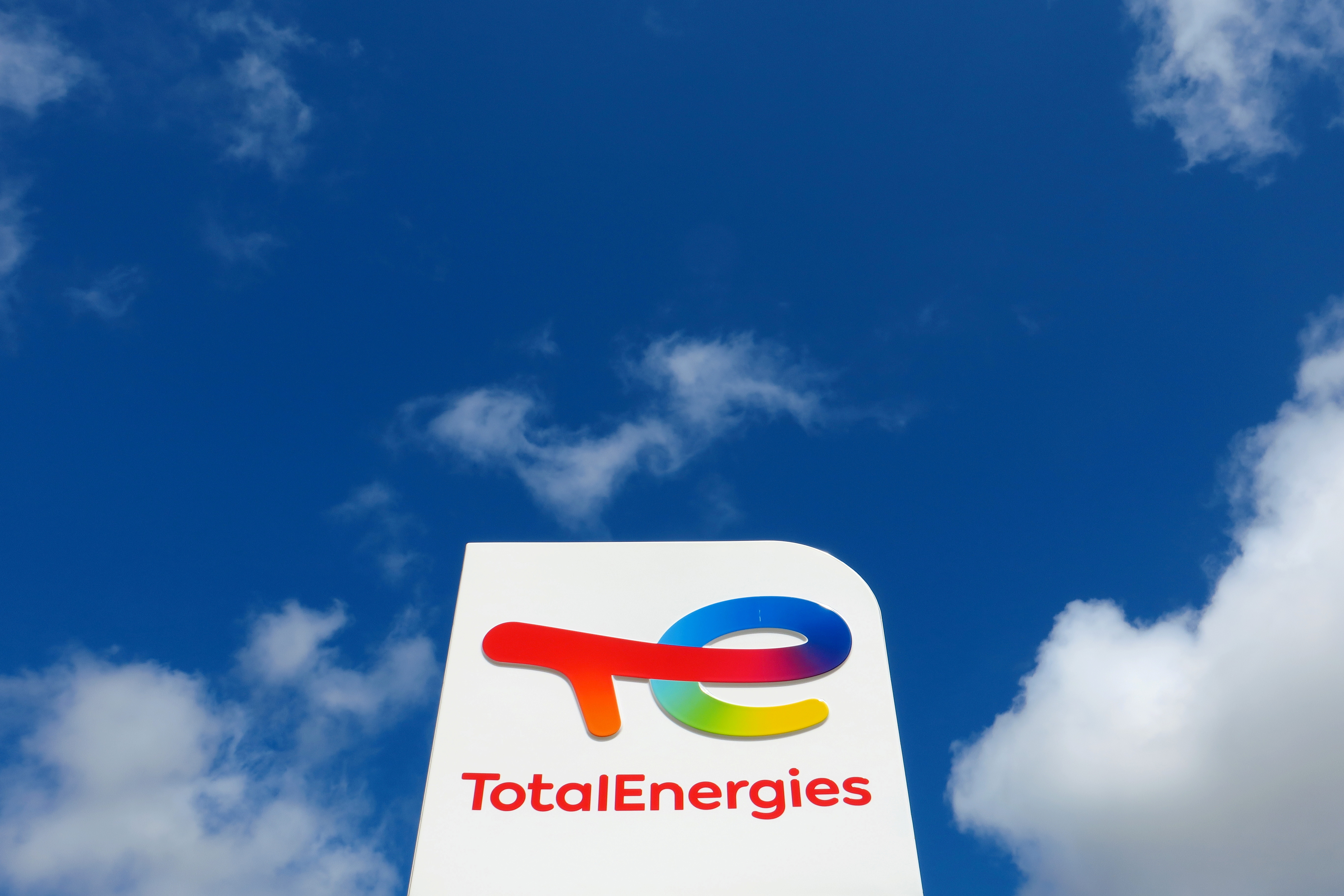 The logo of French oil and gas company TotalEnergies at a petrol station in Ressons
