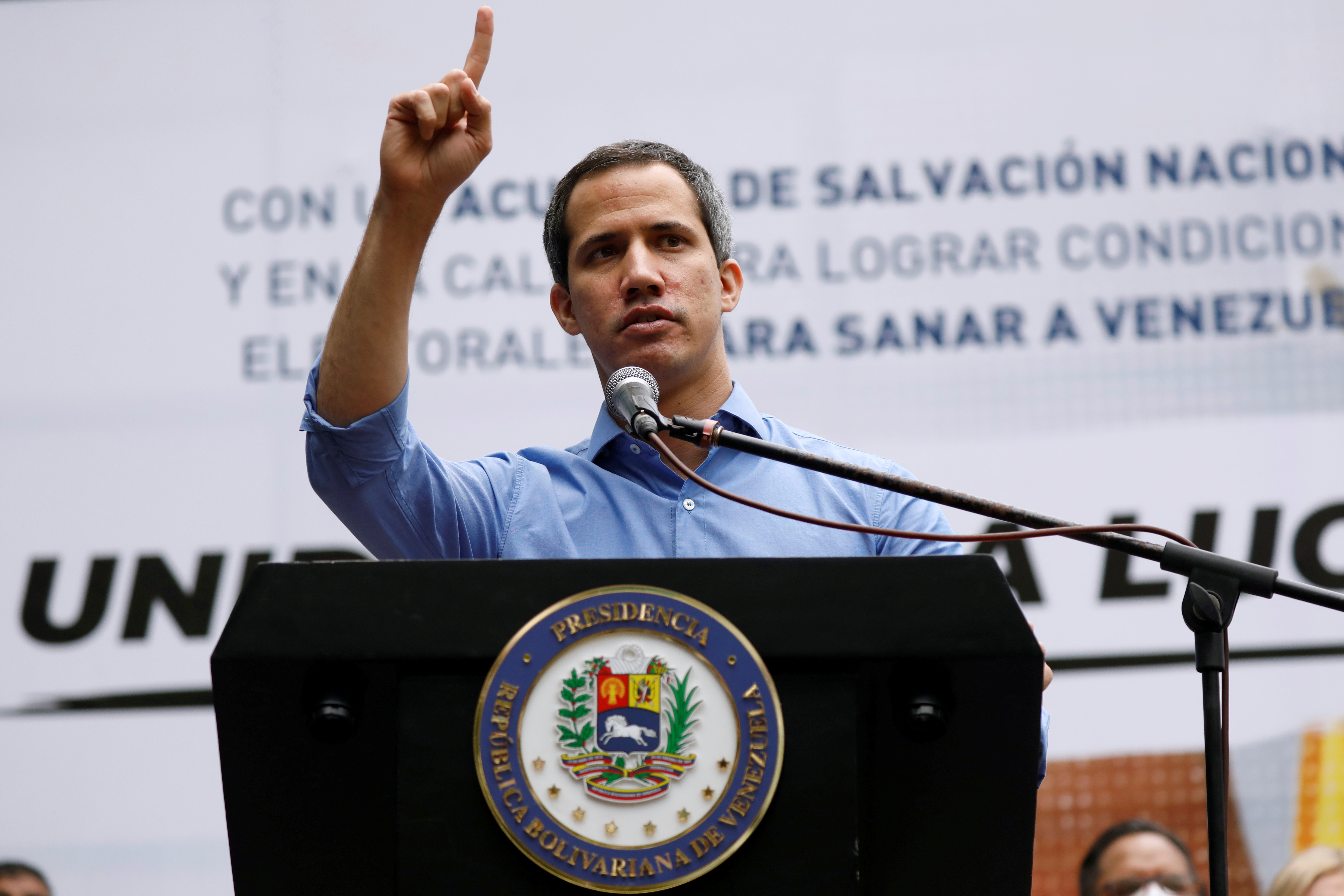 Venezuela's opposition leader Juan Guaido addresses the media in Caracas, Venezuela September 29, 2021. REUTERS/Leonardo Fernandez Viloria/File Photo