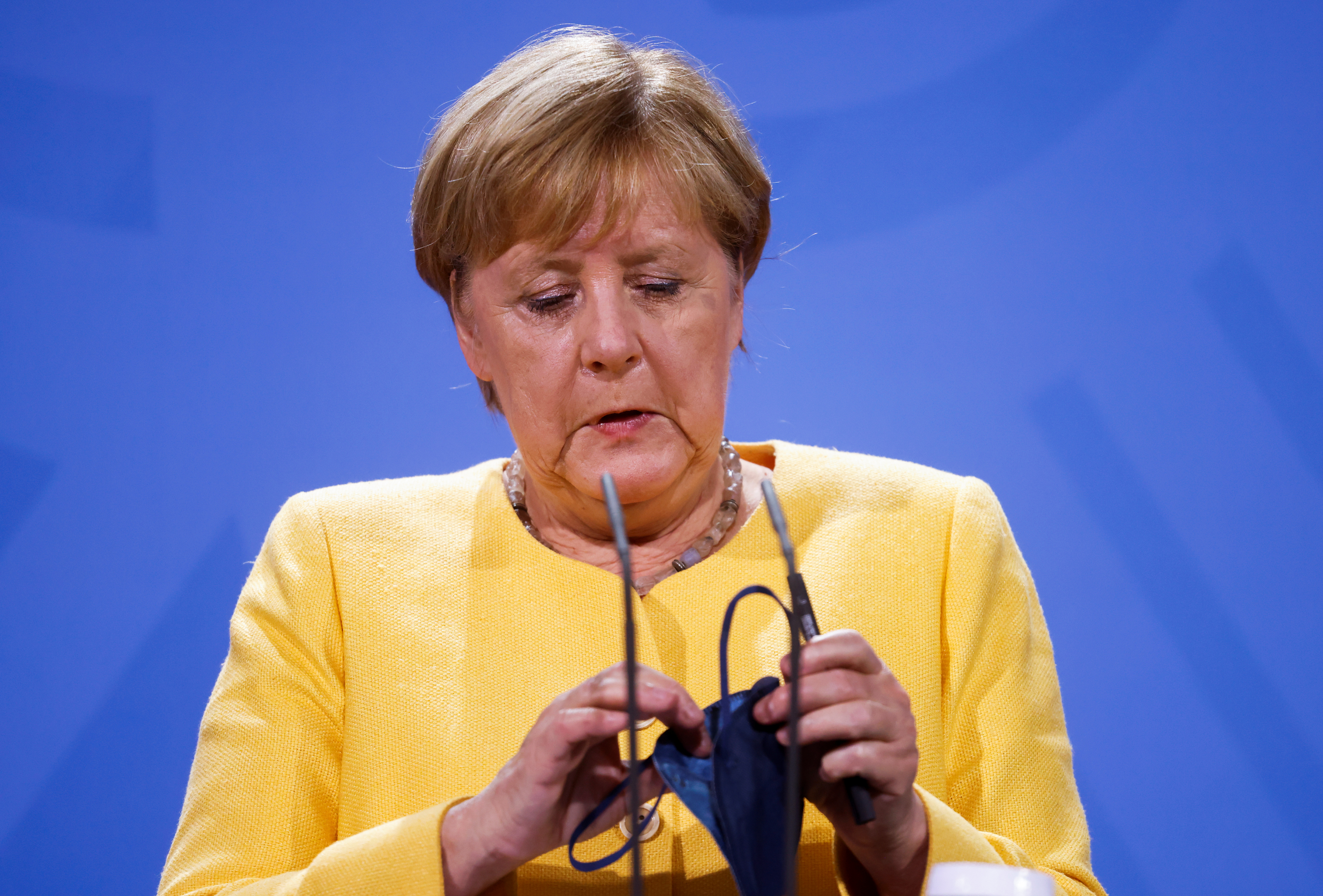German Chancellor Angela Merkel speaks during a news conference in Berlin