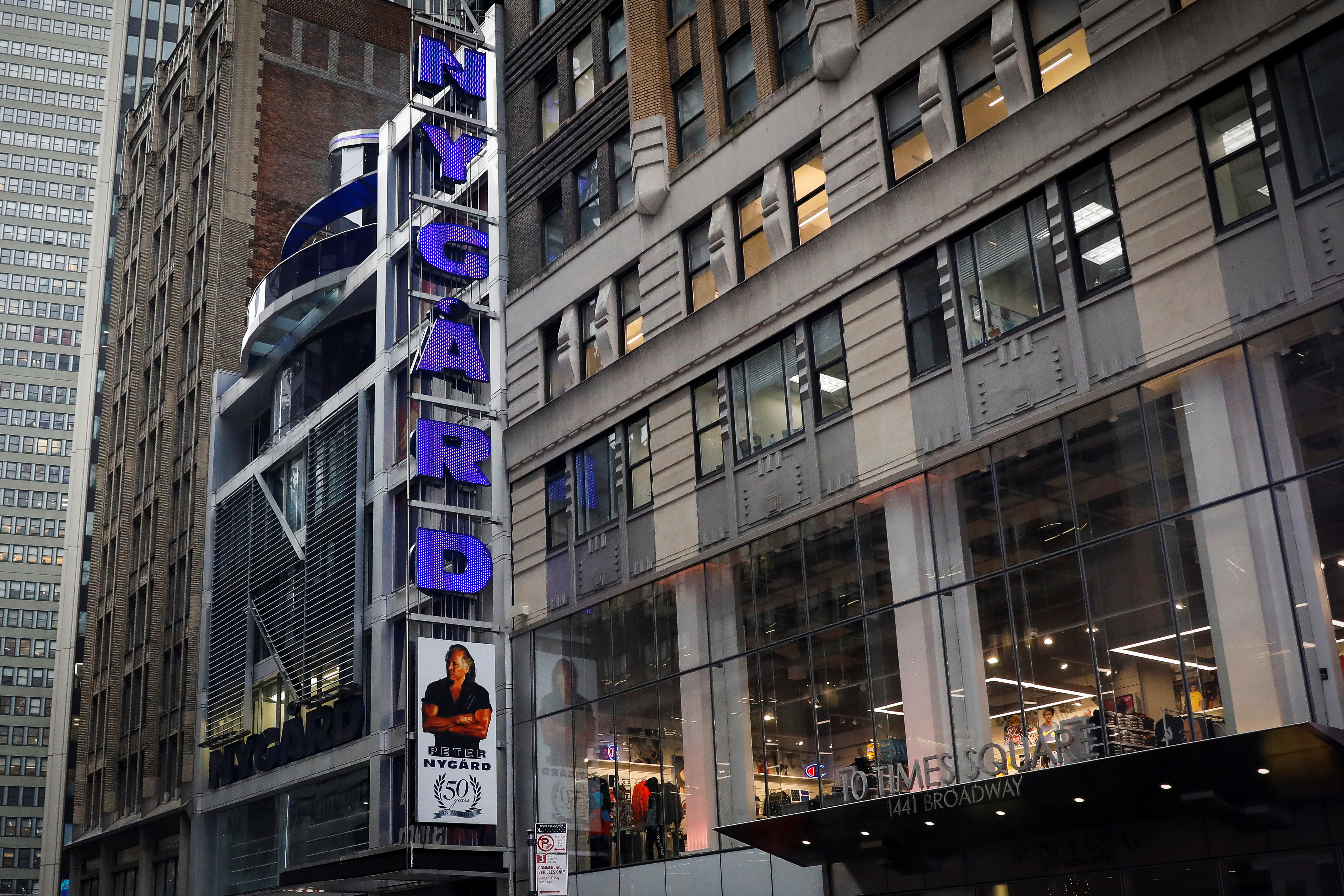 Fashion executive and designer Peter Nygard's headquarters and flagship store are seen near Times Square in New York