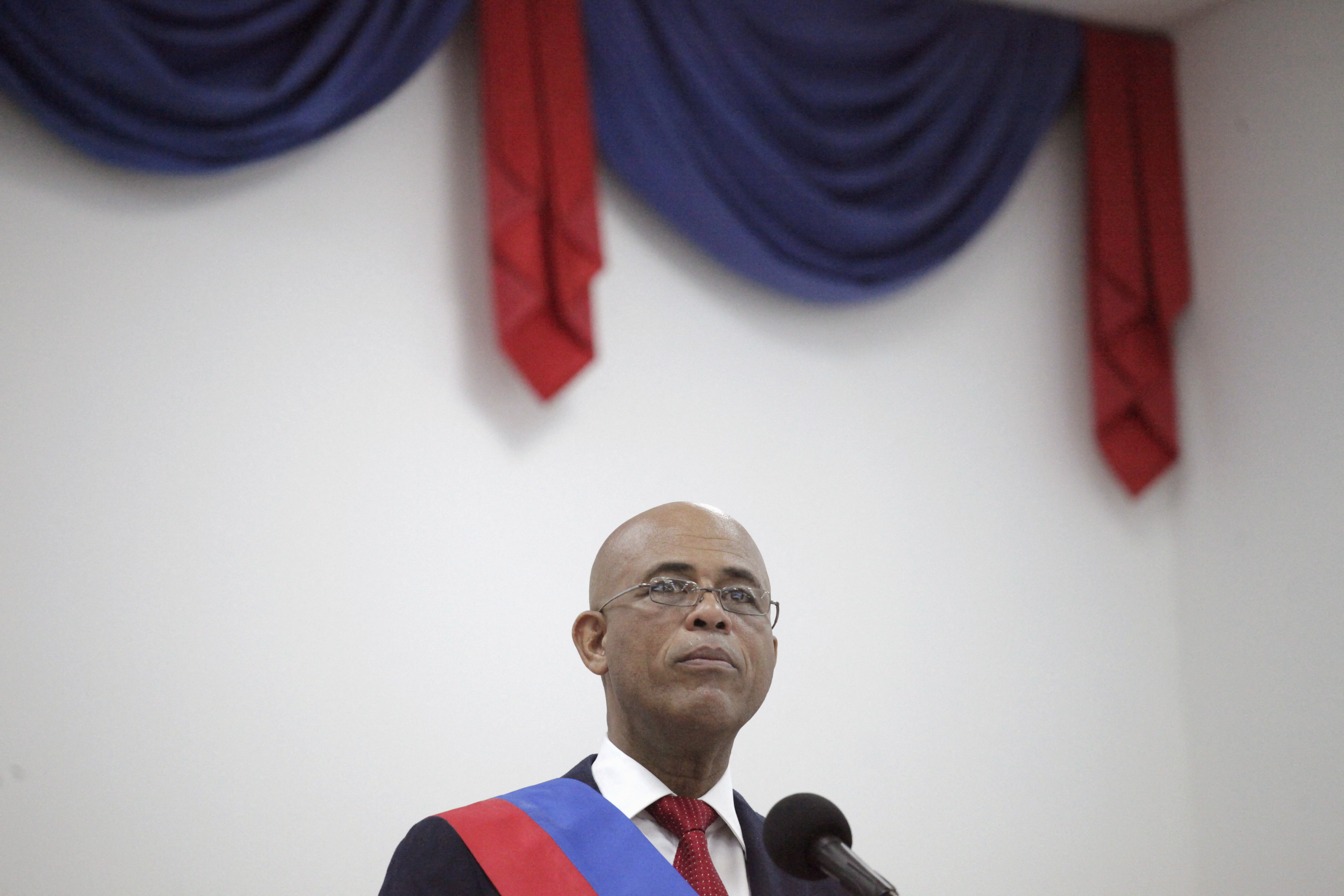 Martelly speaks at a ceremony in Port-au-Prince