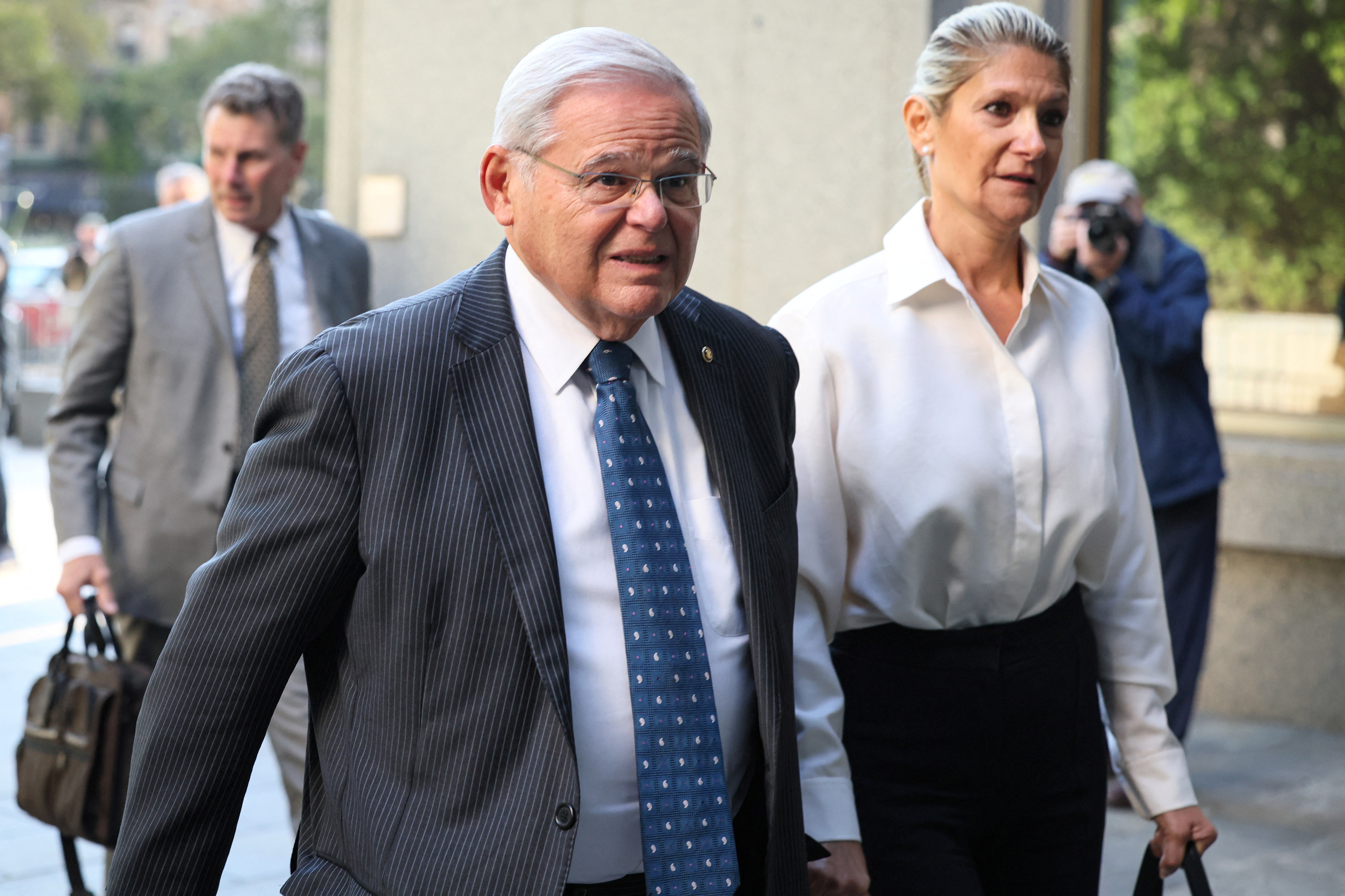 U.S. Senator Menendez and his wife Nadine arrive at Federal Court in New York