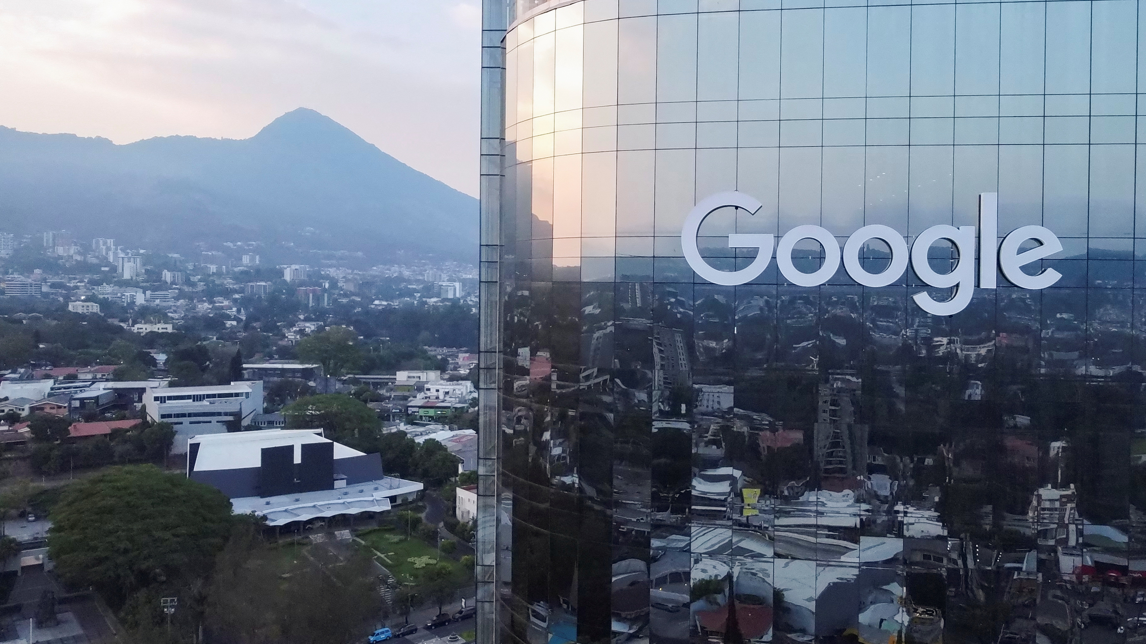 A view of the Google logo on a building in San Salvador