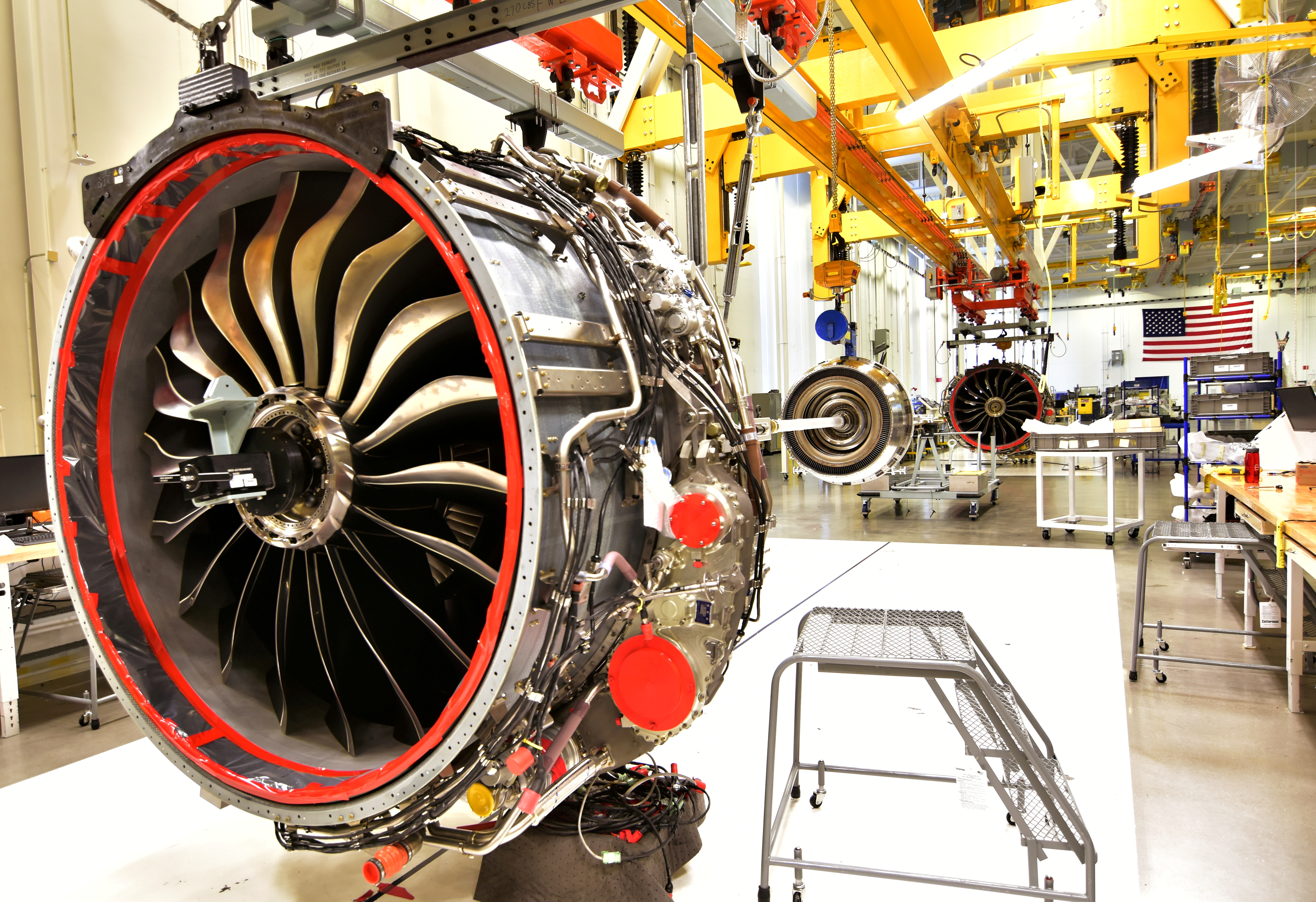 Technicians build LEAP engines for jetliners at a new, highly automated General Electric (GE) factory in Lafayette, Indiana, U.S.