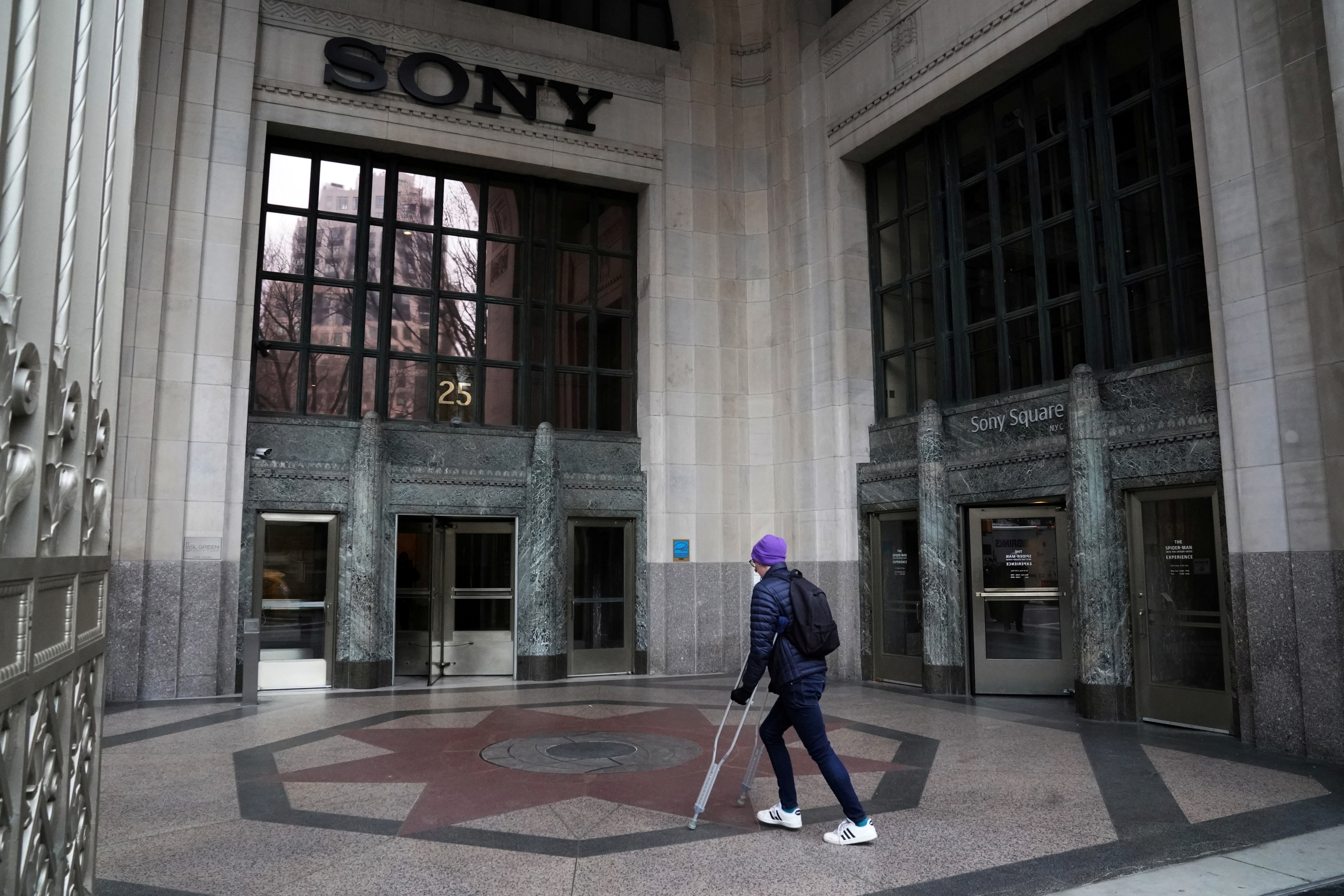 The Sony logo is seen on a building in the Manhattan borough of New York City
