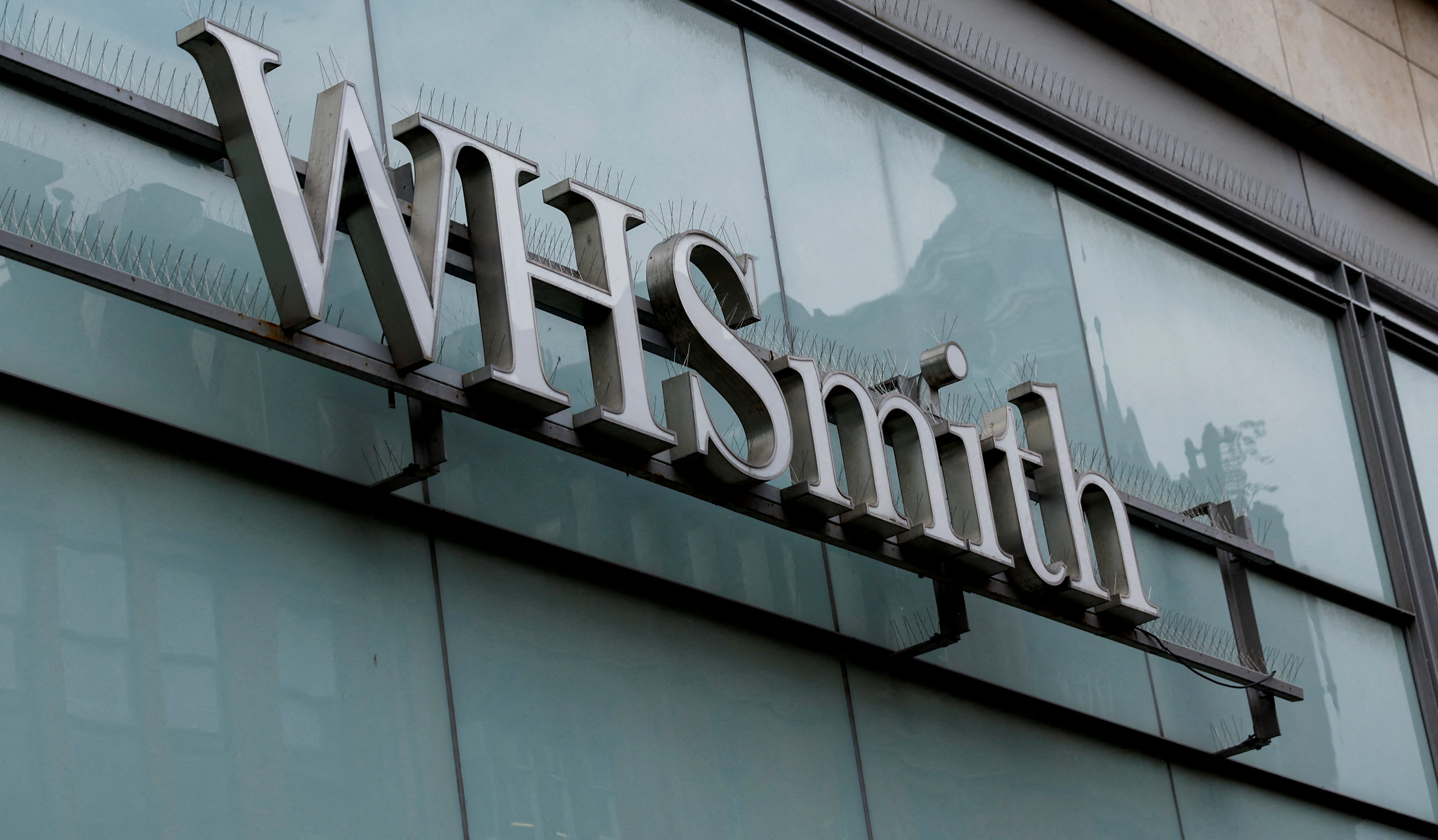 A WH Smith logo is pictured in Manchester