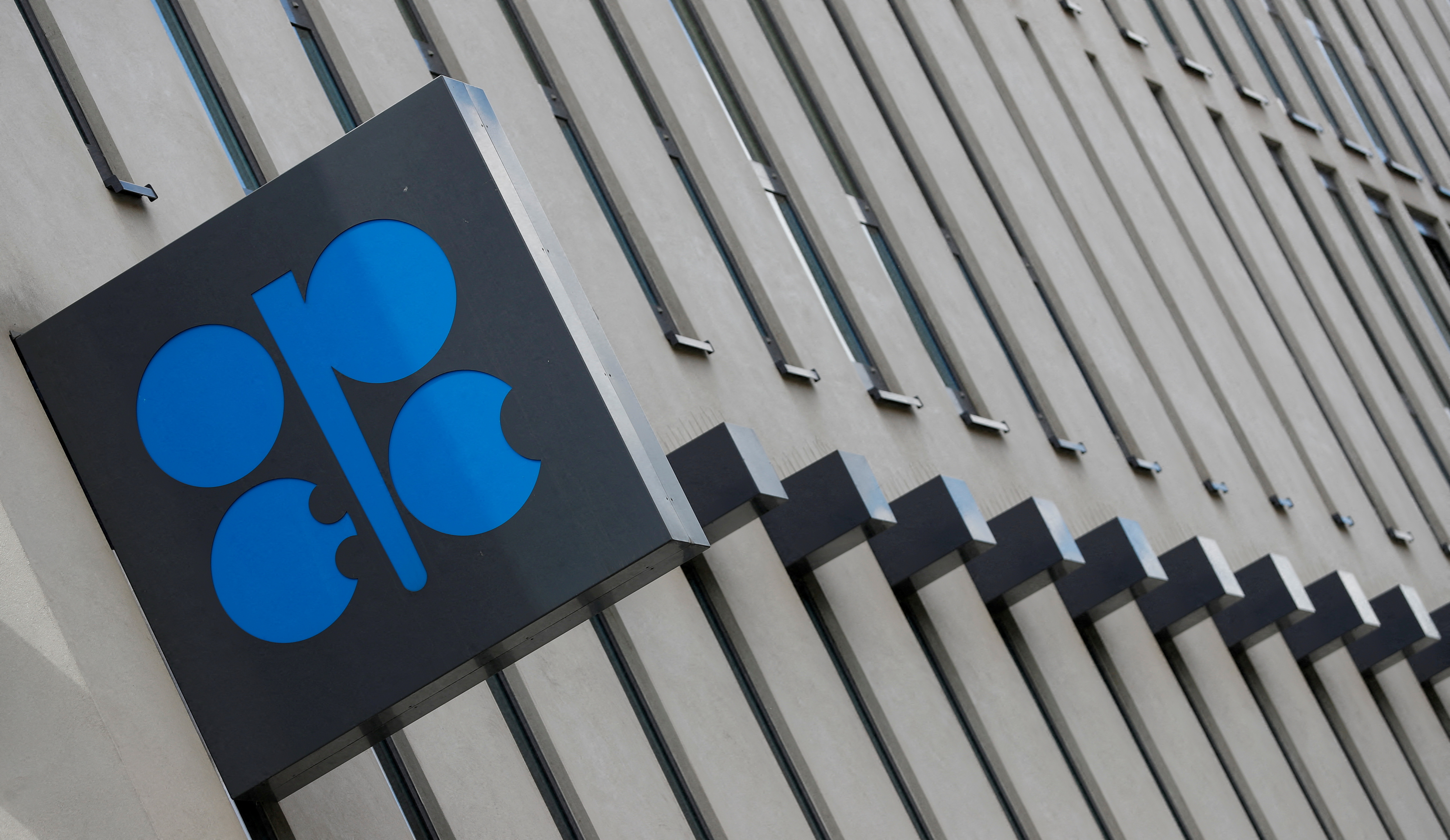 The OPEC logo is seen at OPEC's headquarters in Vienna