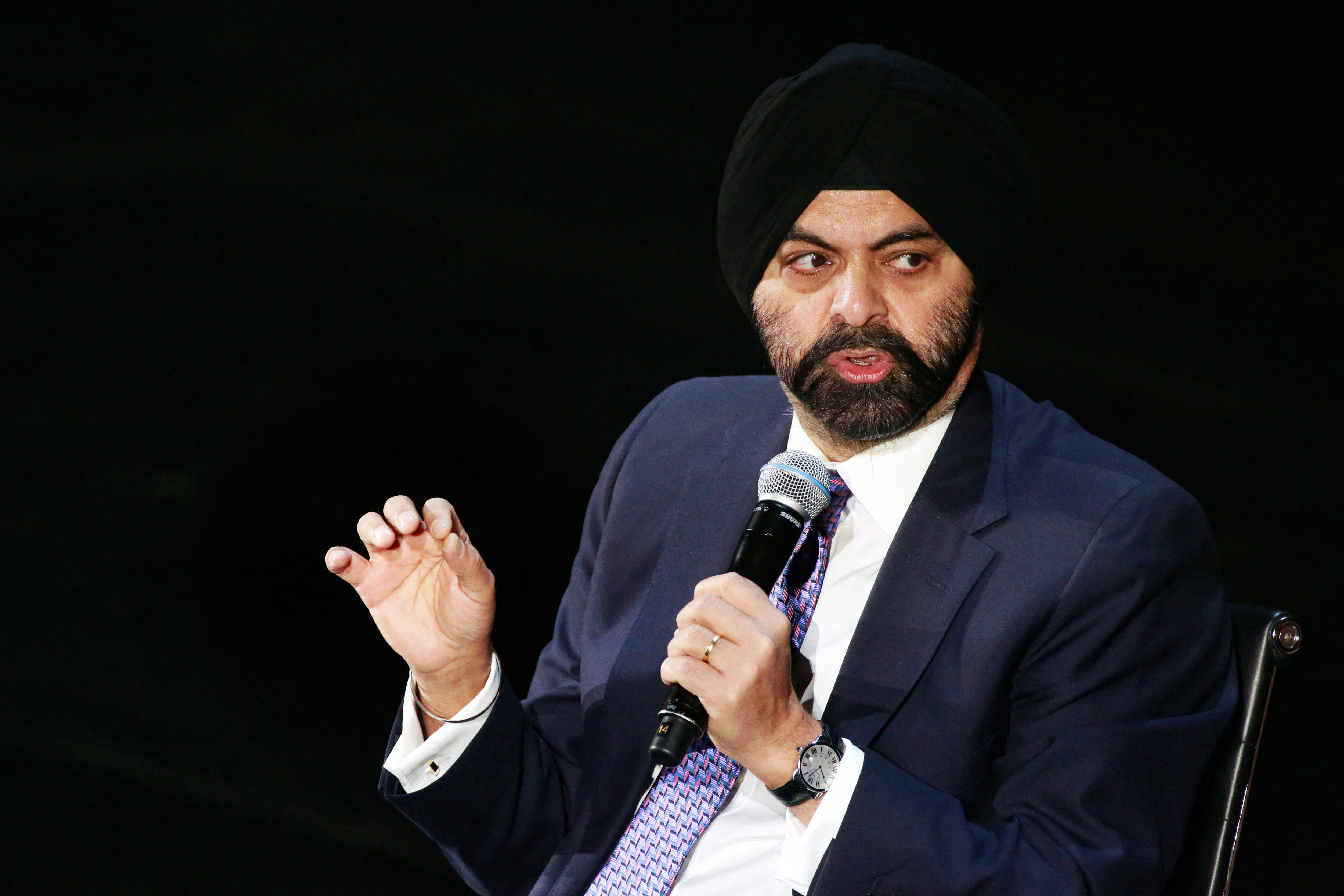 Ajay Banga, CEO of MasterCard, speaks during the Women In The World Summit in the Manhattan borough of New York