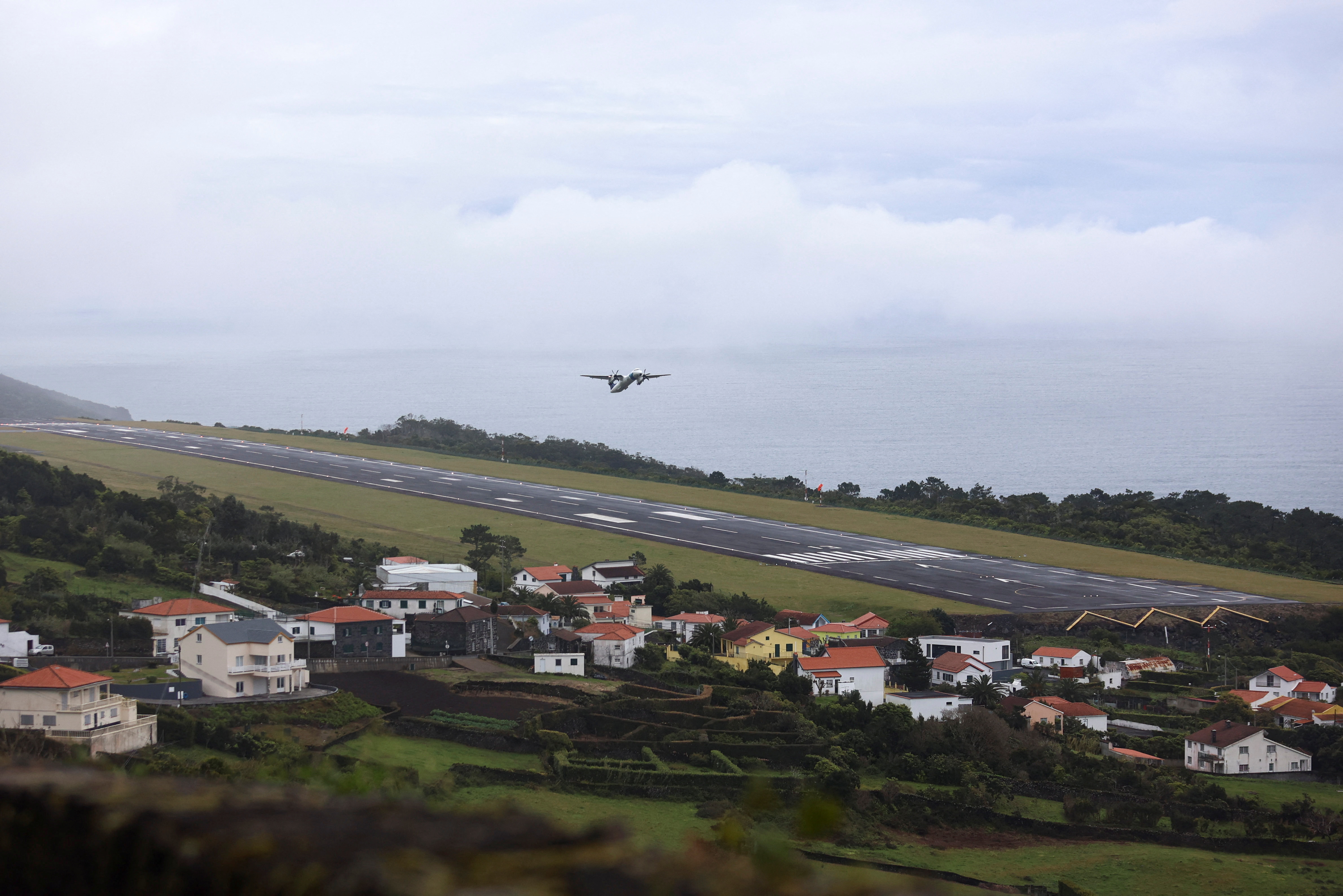 Last commercial flight of the day takes off from Sao Jorge island, Azores