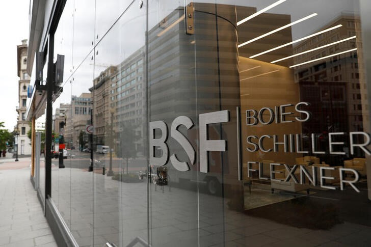 The logo of law firm Boies Schiller Flexner LLP is seen outside of their office in Washington, D.C.