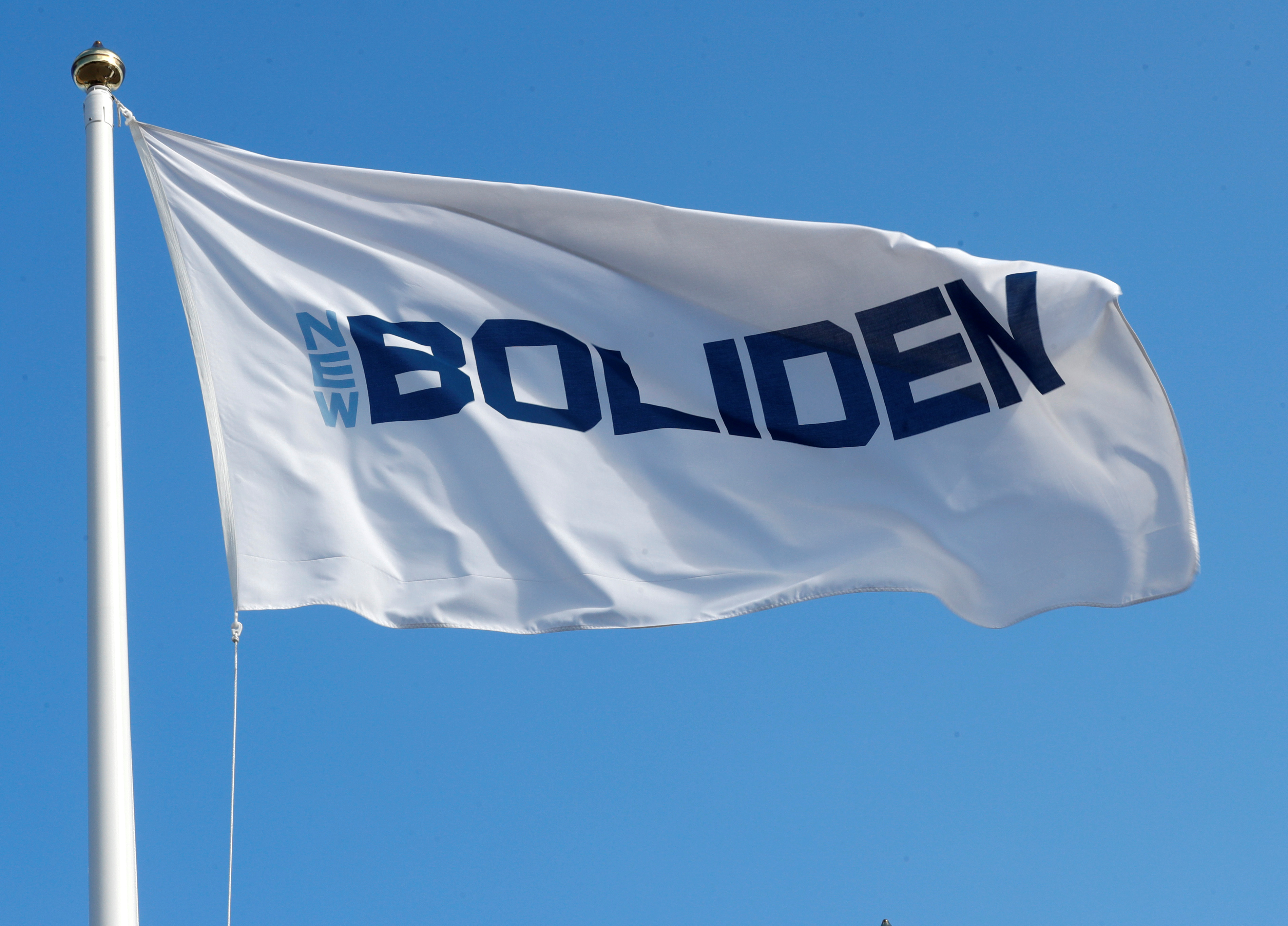 The Boliden company flag flutters next to the mine in Garpenberg
