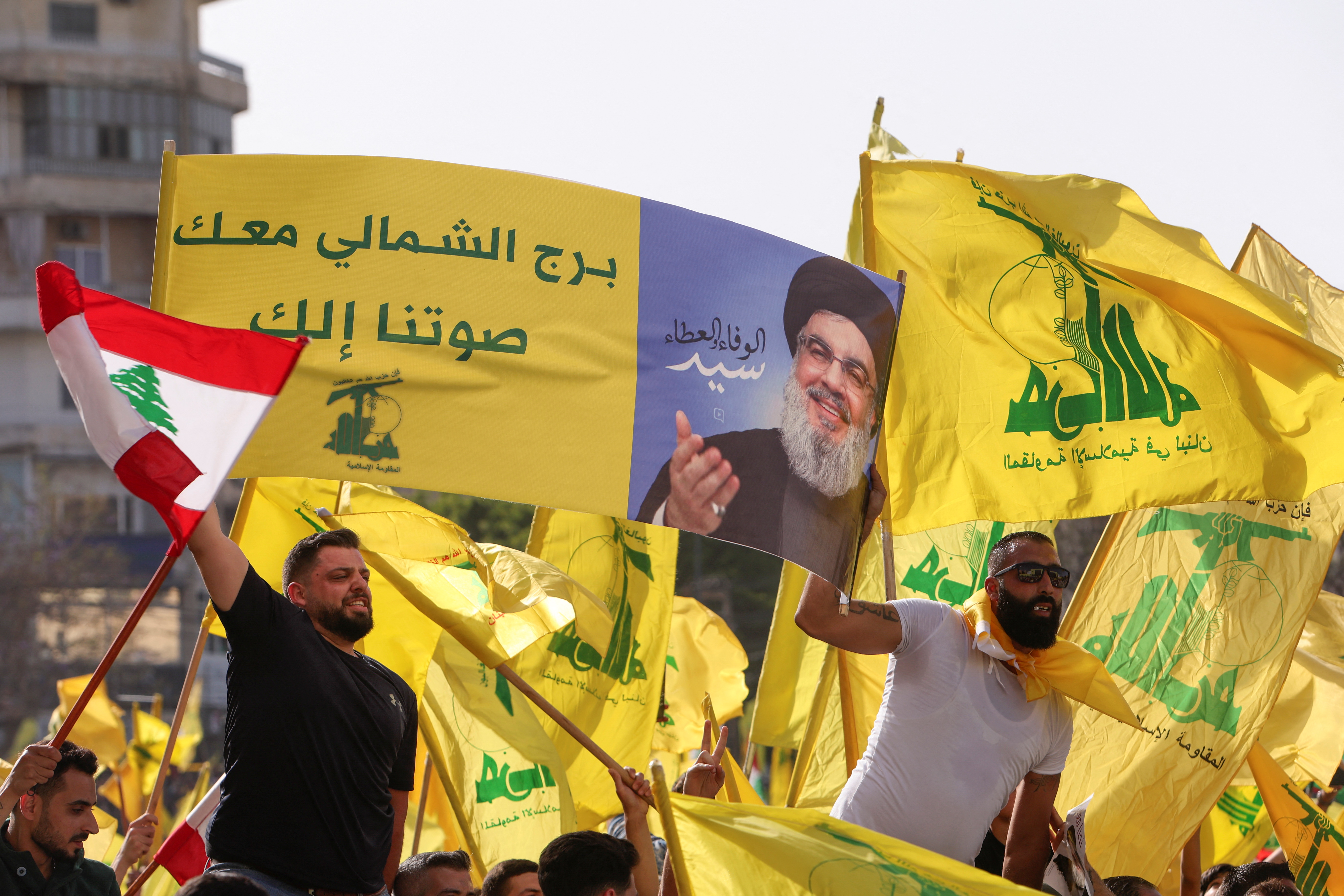 Lebanon's Hezbollah leader Nasrallah addresses supporters at election rally in Tyre