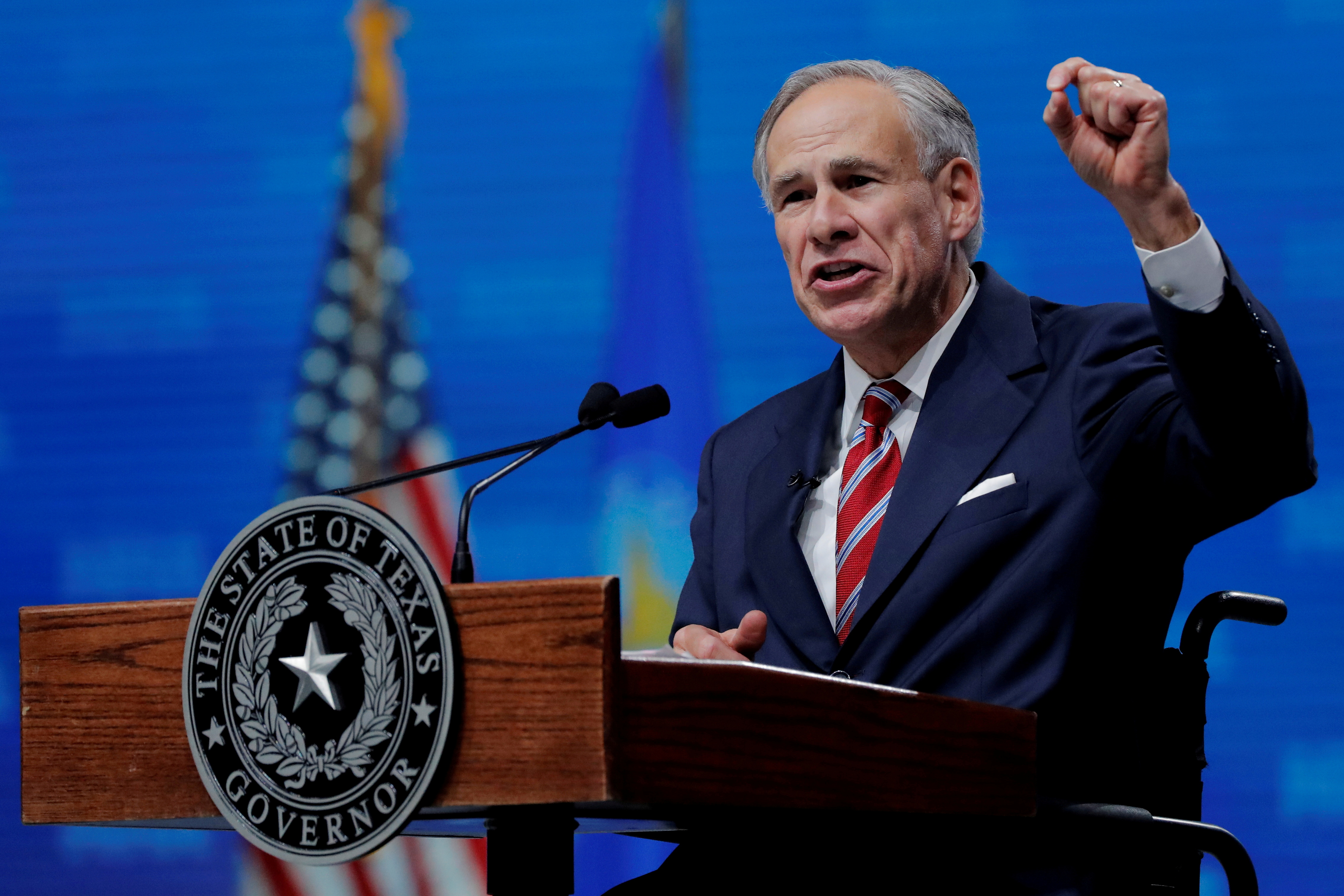 Texas Governor Greg Abbott speaks at the annual NRA convention in Dallas, Texas