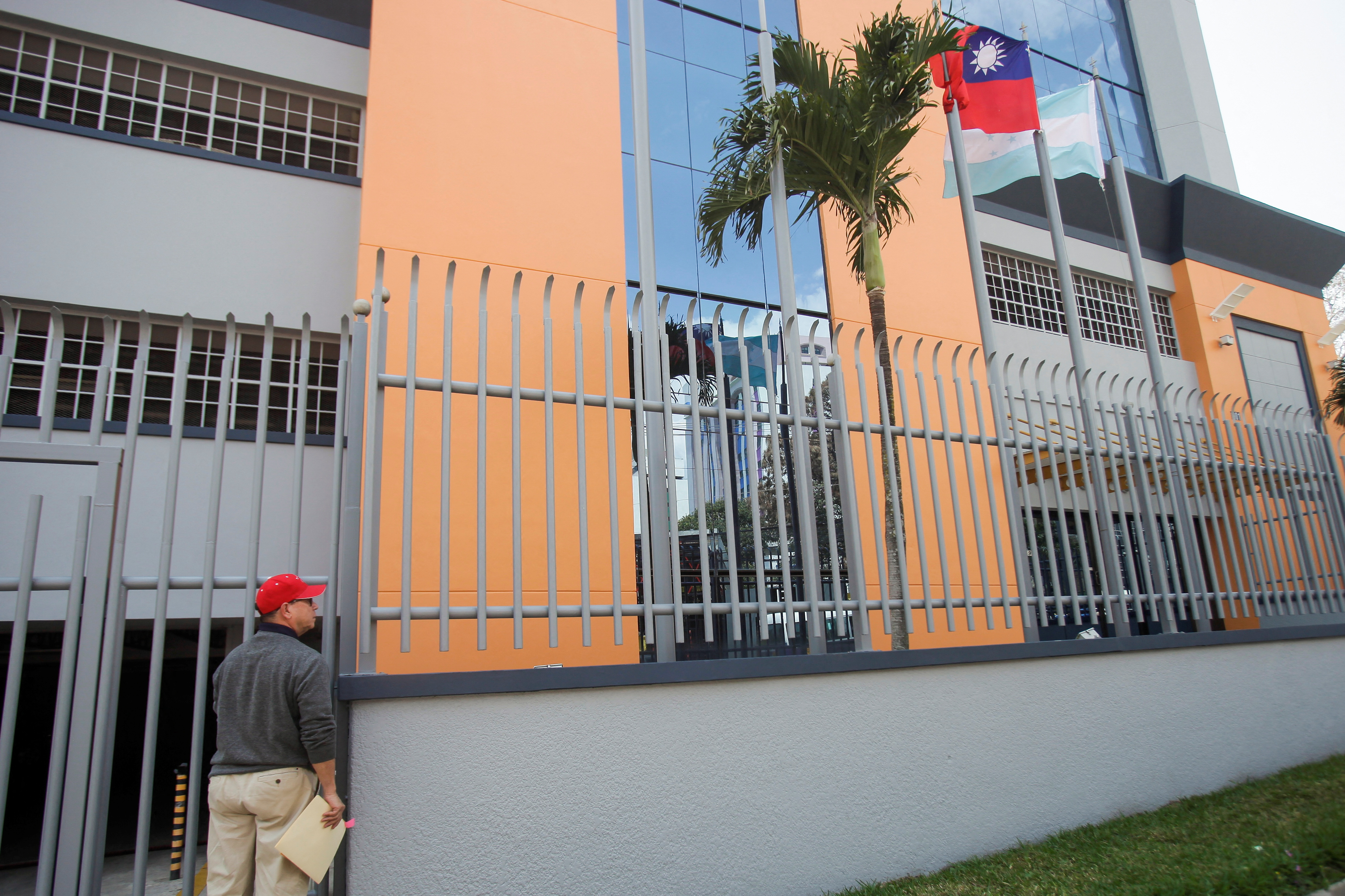 A man arrives to the Taiwan Embassy in Tegucigalpa