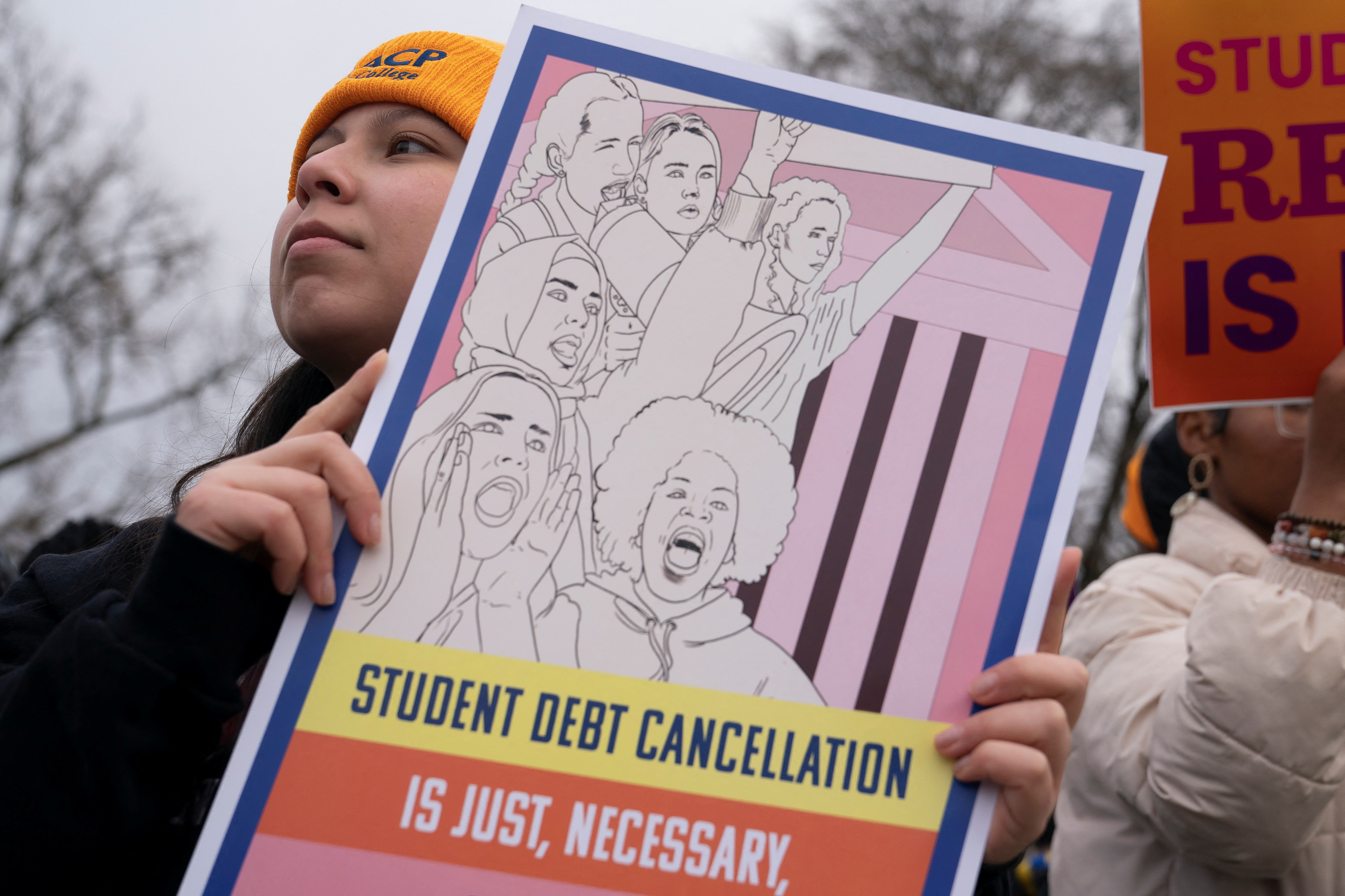 Supporters of student loan debt relief rally in front of the Supreme Court in Washington