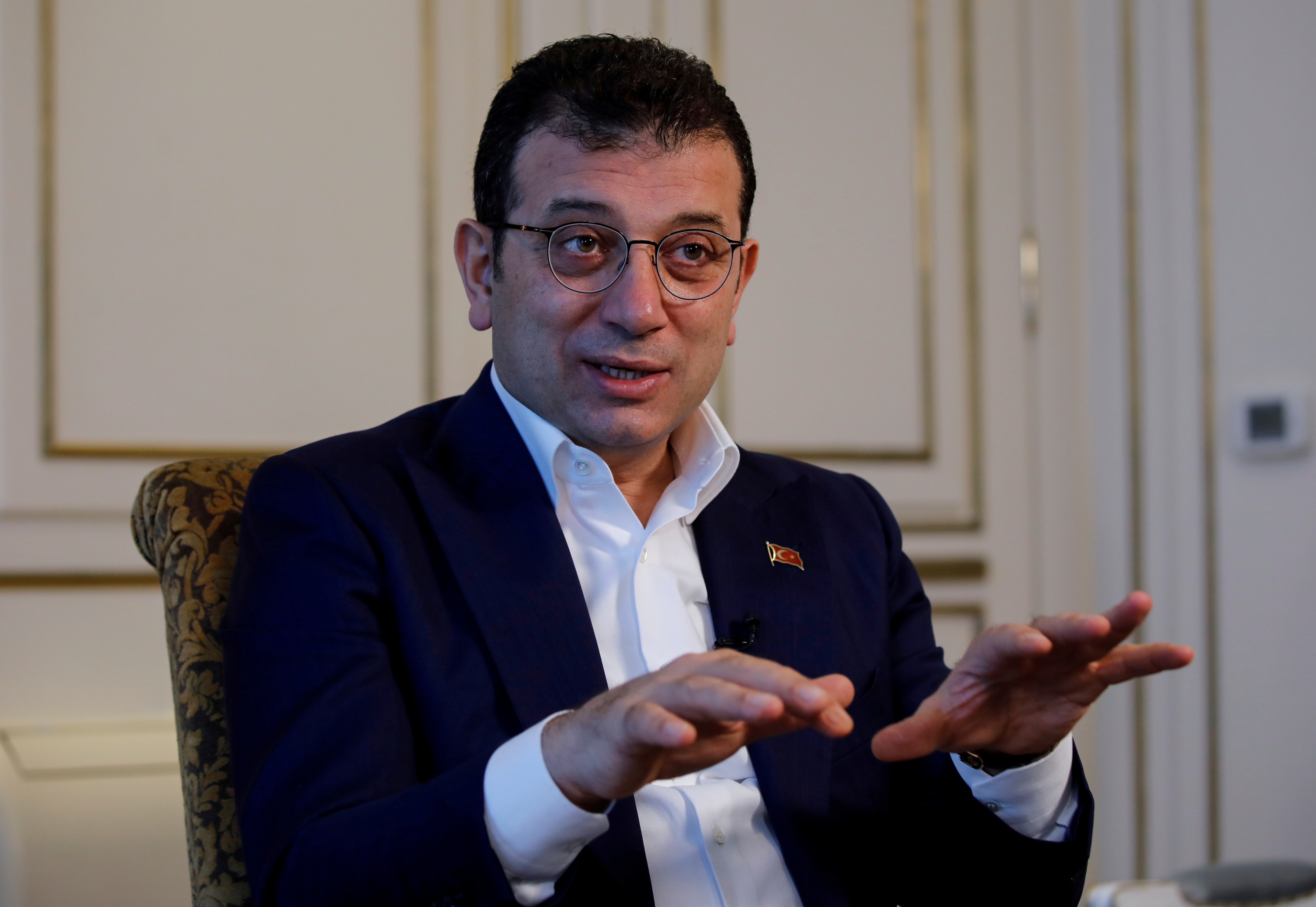 Mayor of Istanbul Ekrem Imamoglu gestures during an interview with Reuters in Istanbul, Turkey, December 6, 2021. REUTERS/Umit Bektas