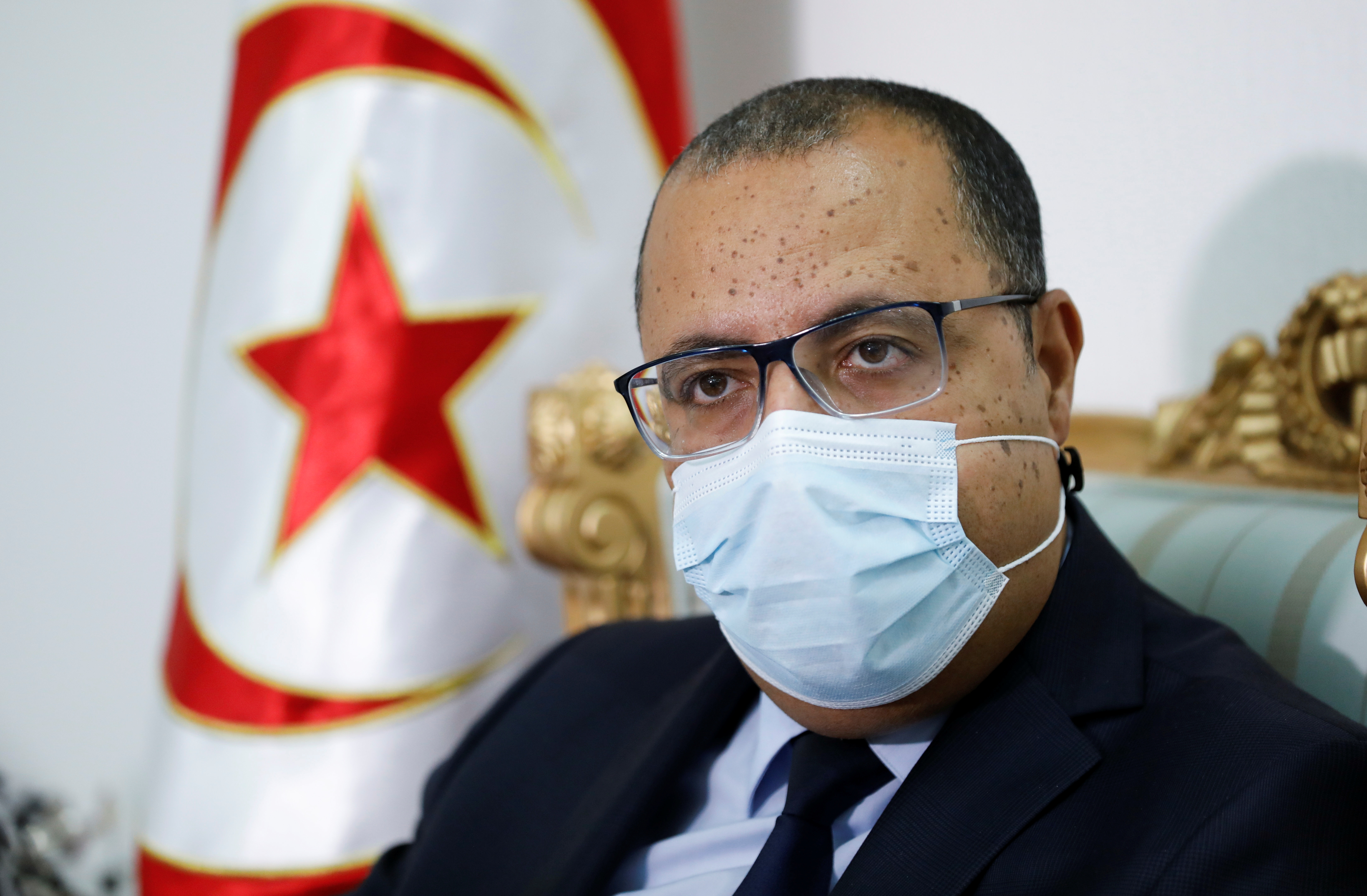Tunisian Prime Minister Hichem Mechichi attends an interview with Reuters in Tunis, Tunisia April 30, 2021. REUTERS/Zoubeir Souissi