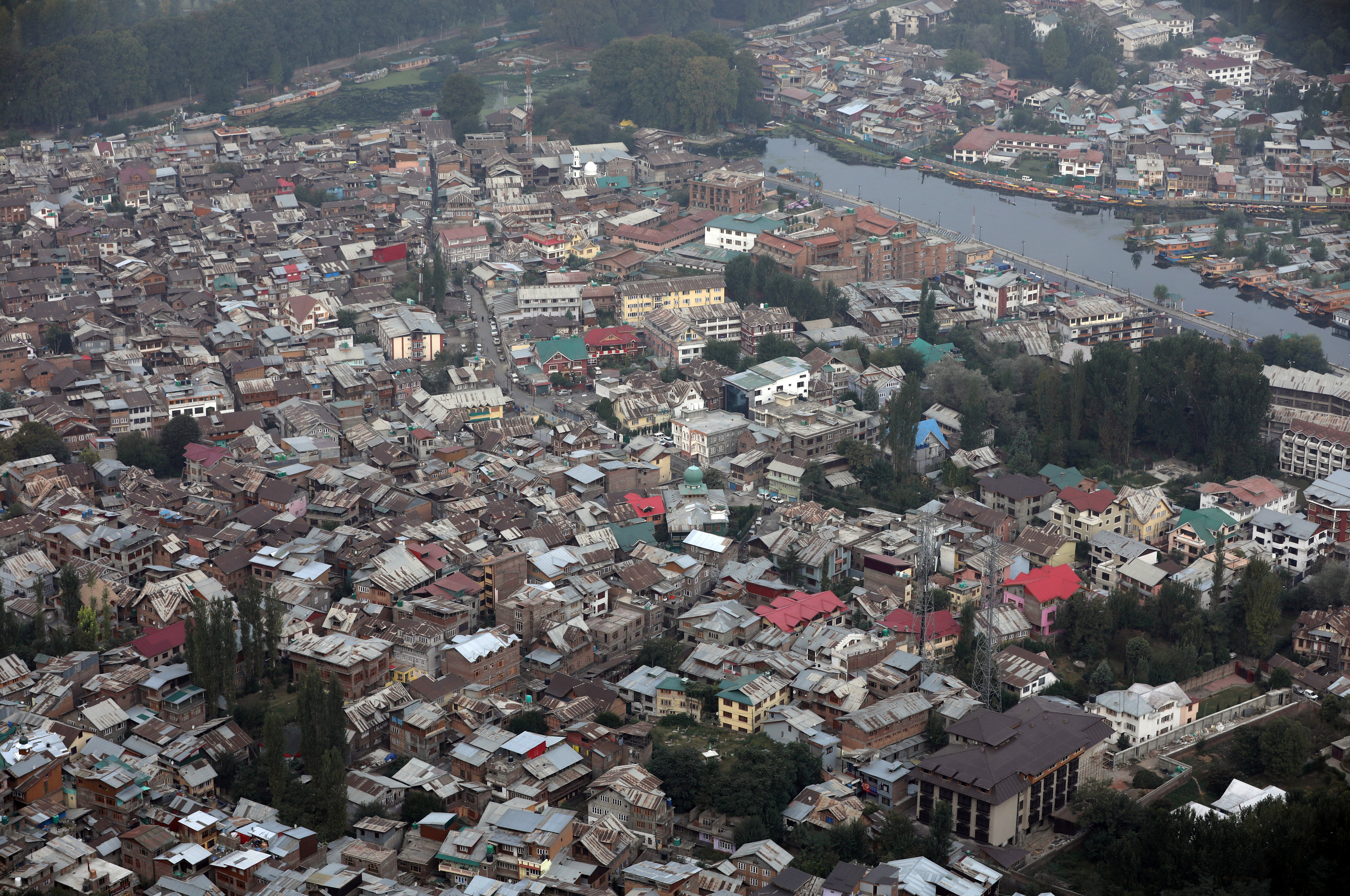 An aerial view shows residential houses in Srinagar
