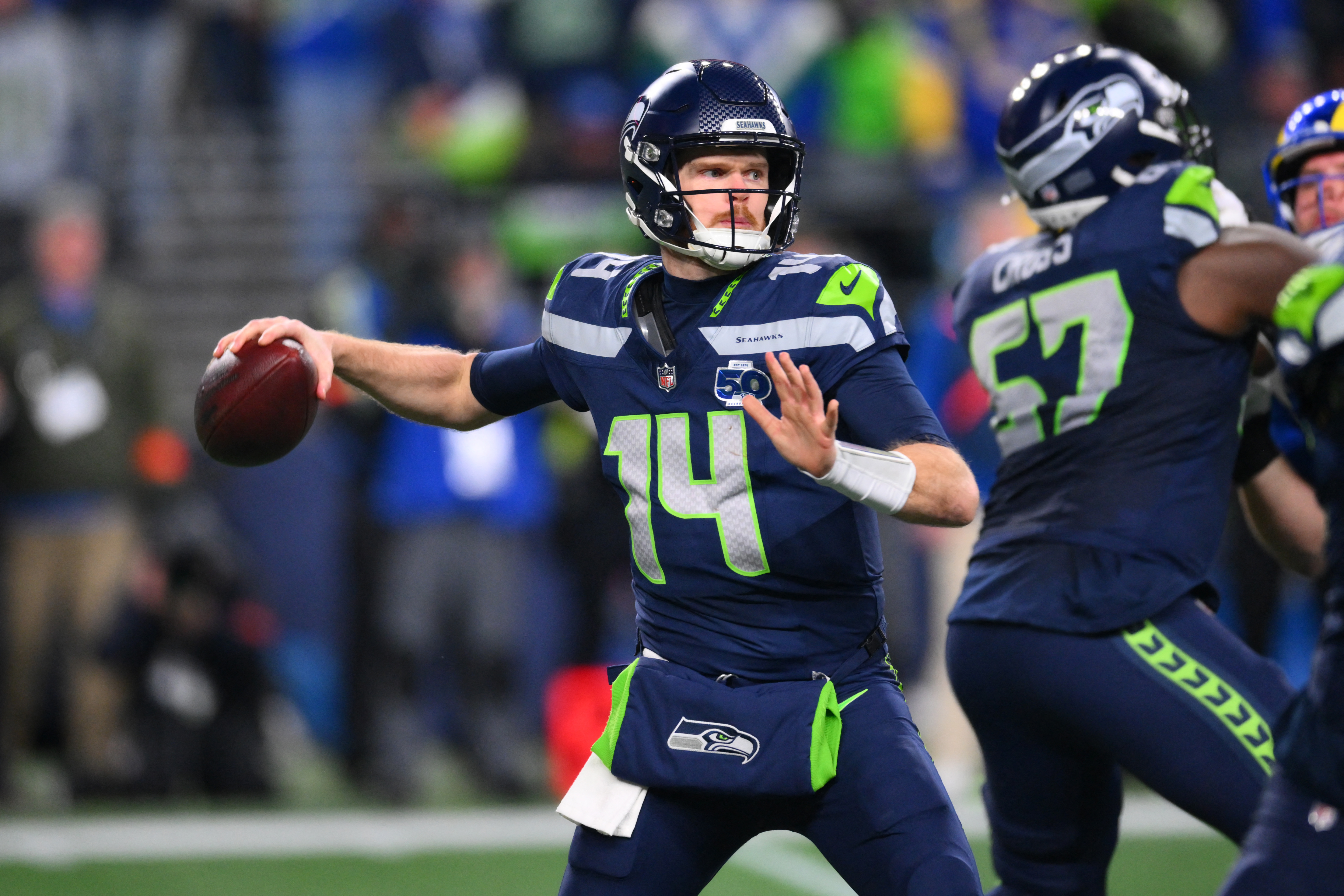 Seahawks quarterback Sam Darnold during a previous game. Photo: Reuters.