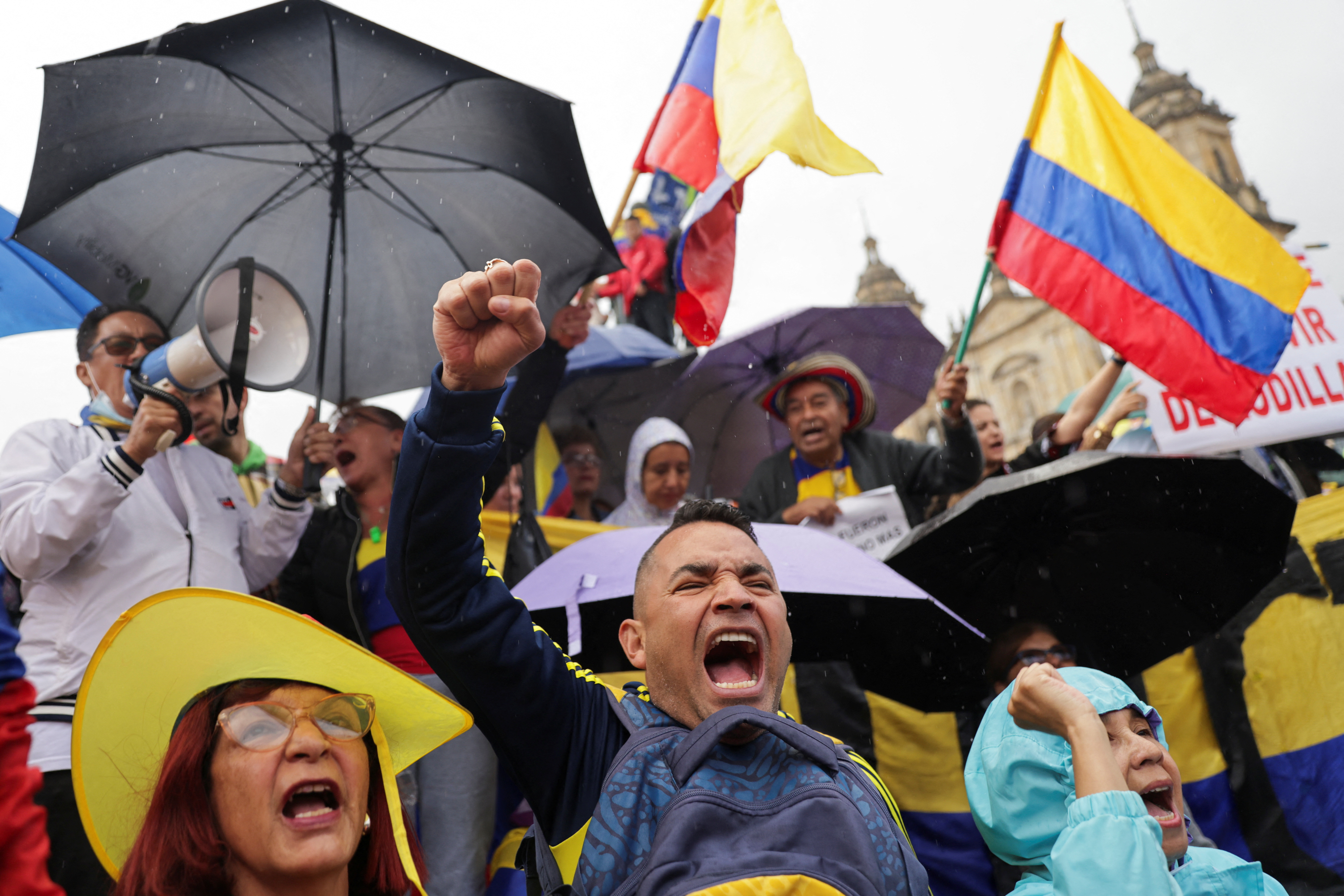 Protest against Colombian President Gustavo Petro's reforms in the health, retirement, employment and prison sectors, in Bogota