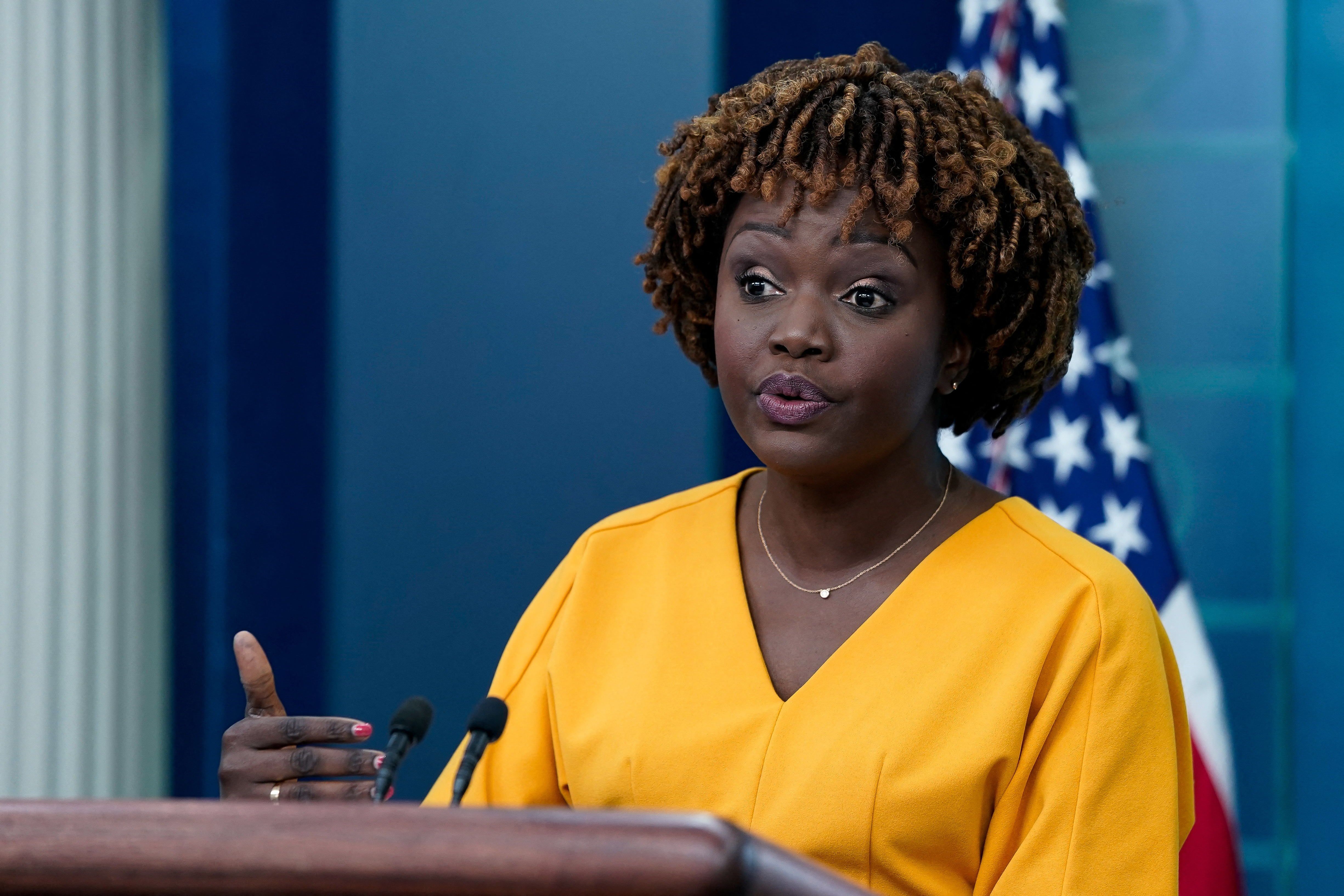 White House Press Secretary Karine Jean-Pierre holds a briefing at the White House in Washington