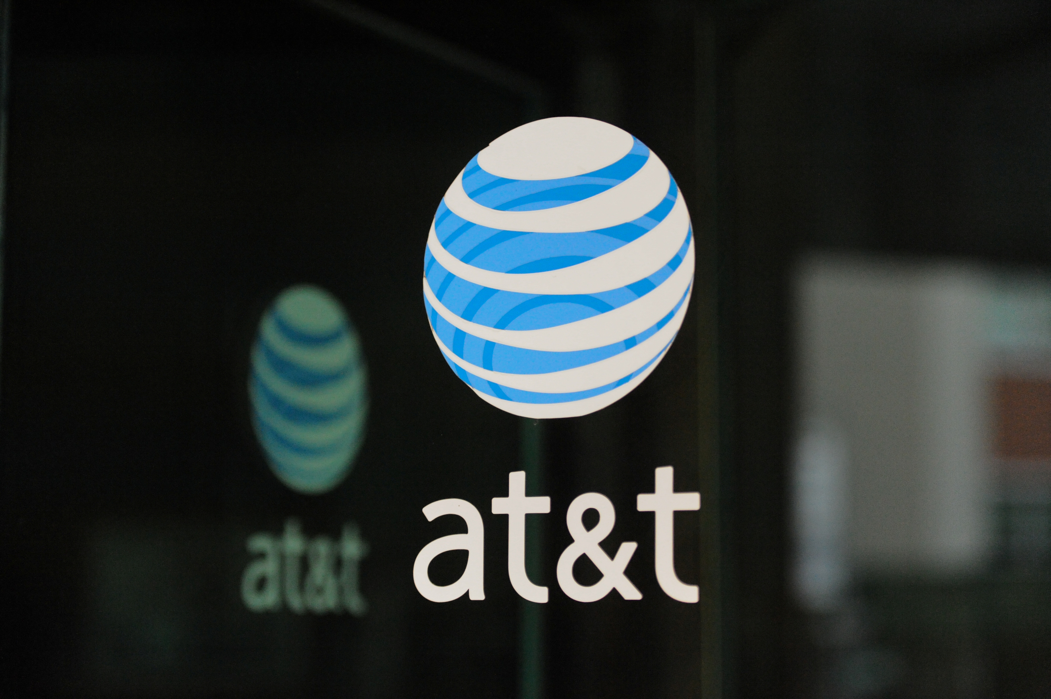 An AT&T logo is seen at a AT&T building in New York City