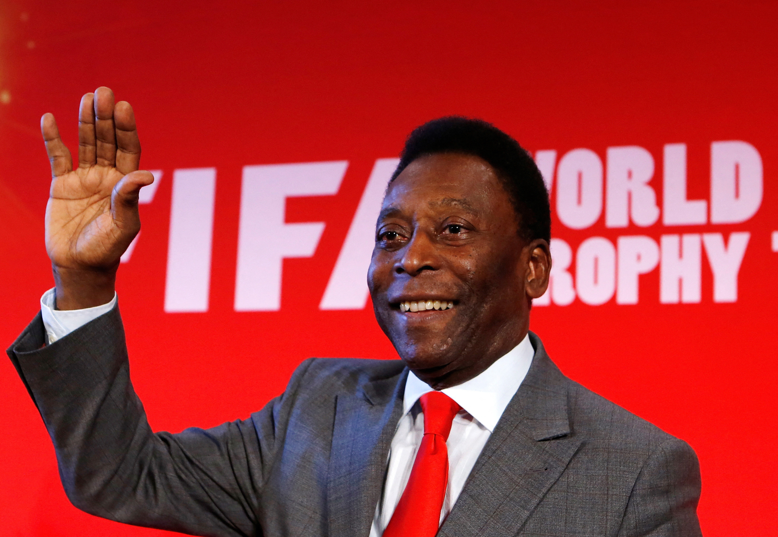 Brazilian soccer great Pelé attends a press conference in 2014 to introduce the FiFA World Cup globally. 
