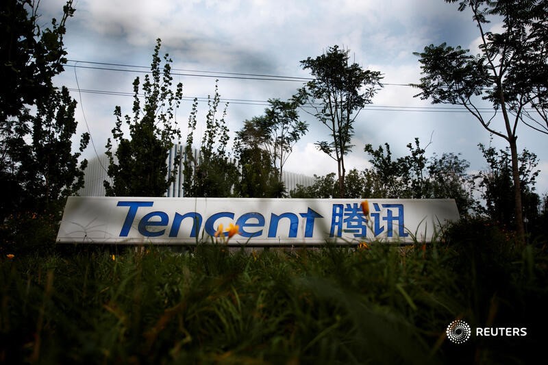 FILE PHOTO: A logo of a Chinese tech firm Tencent, owner of a messaging app WeChat, is pictured in Beijing