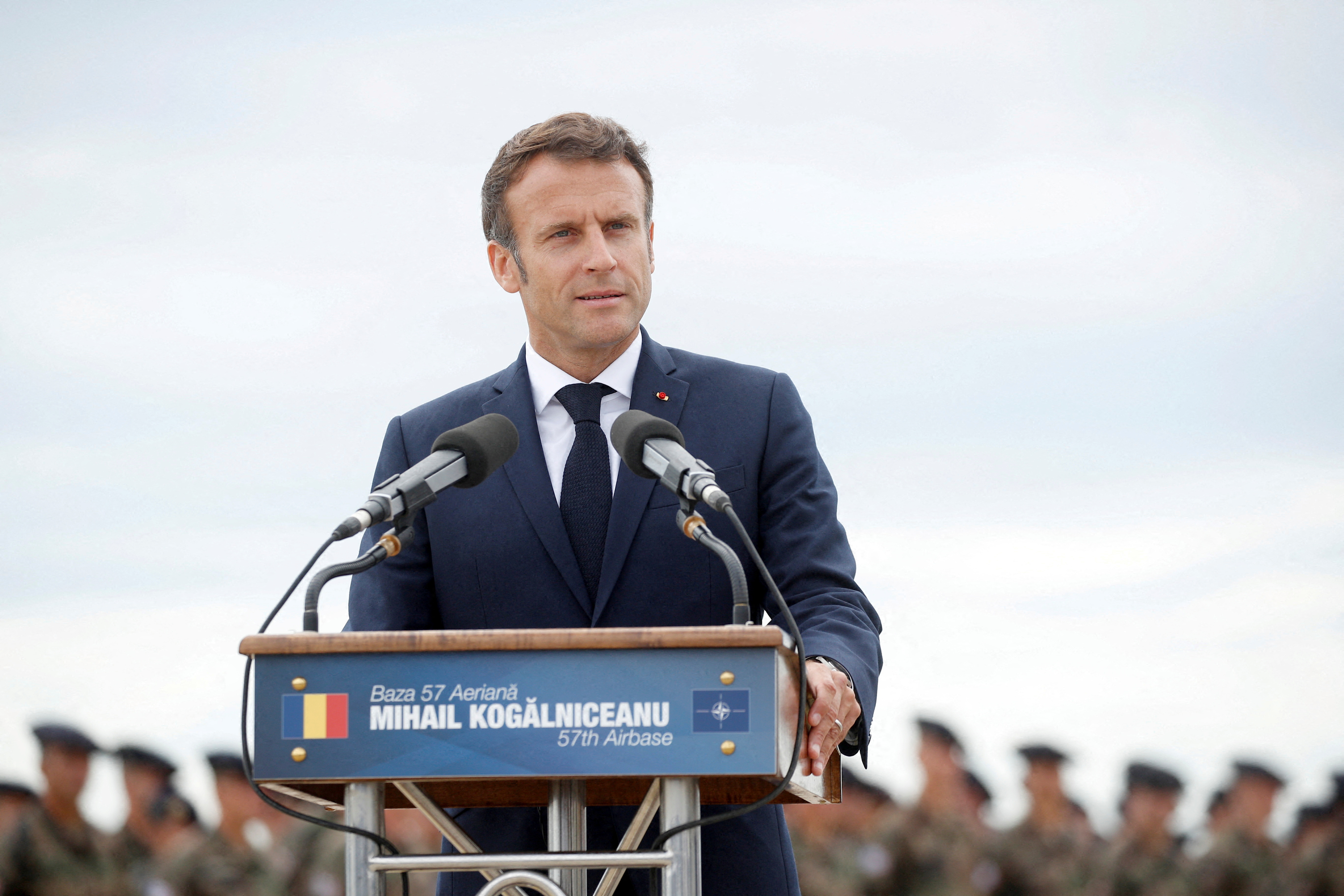 French President Macron meets Romanian counterpart Iohannis at NATO base in Romania