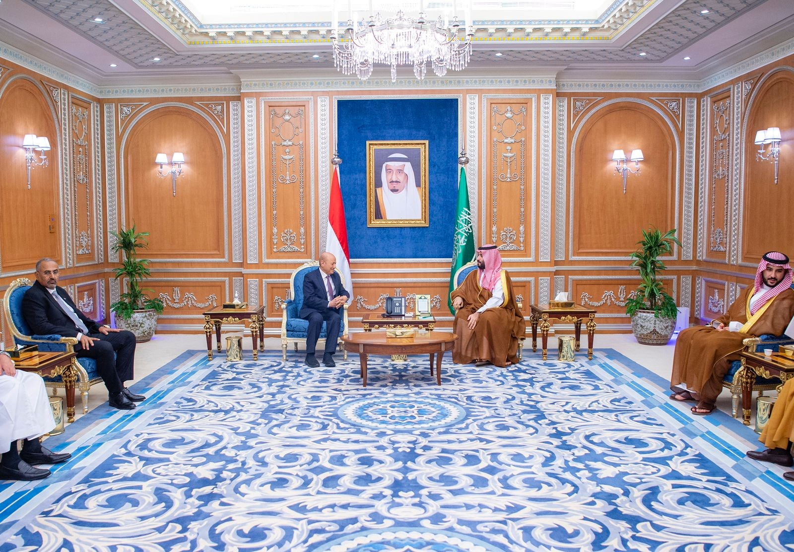 Saudi Crown Prince Mohammed bin Salman receives Rashad al-Alimi, Chairman of the Yemeni Presidential Leadership Council in Riyadh