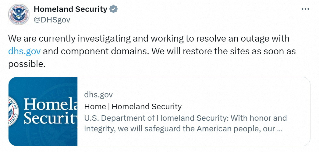 US Homeland Security Resolves Website Issue After Brief Outage | Reuters