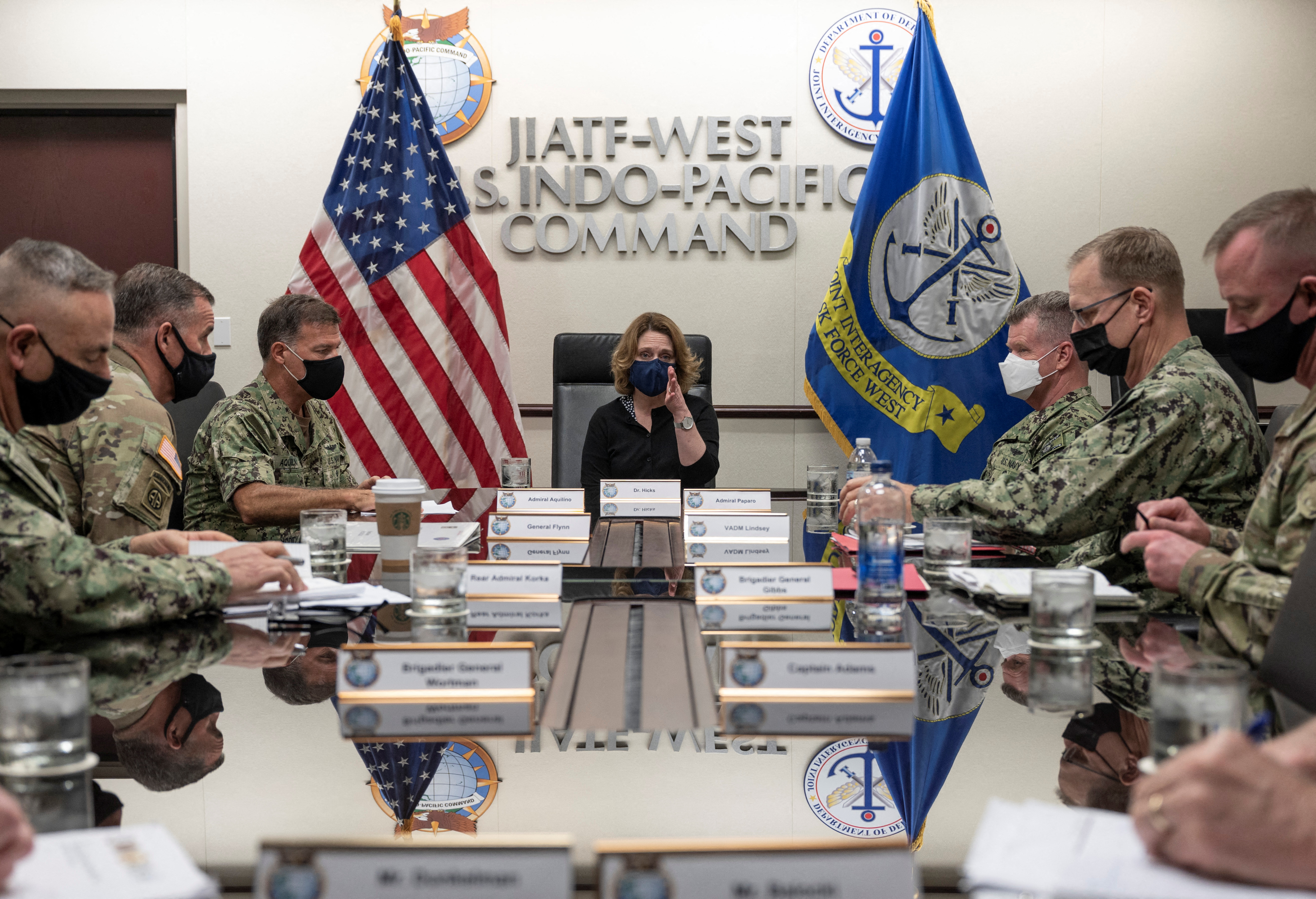 U.S. Deputy Secretary of Defense Dr. Kathleen Hicks participates in a Red Hill cross-level discussion with U.S. Indo-Pacific Command leadership and the Environmental Protection agency at USINDOPACOM Headquarters