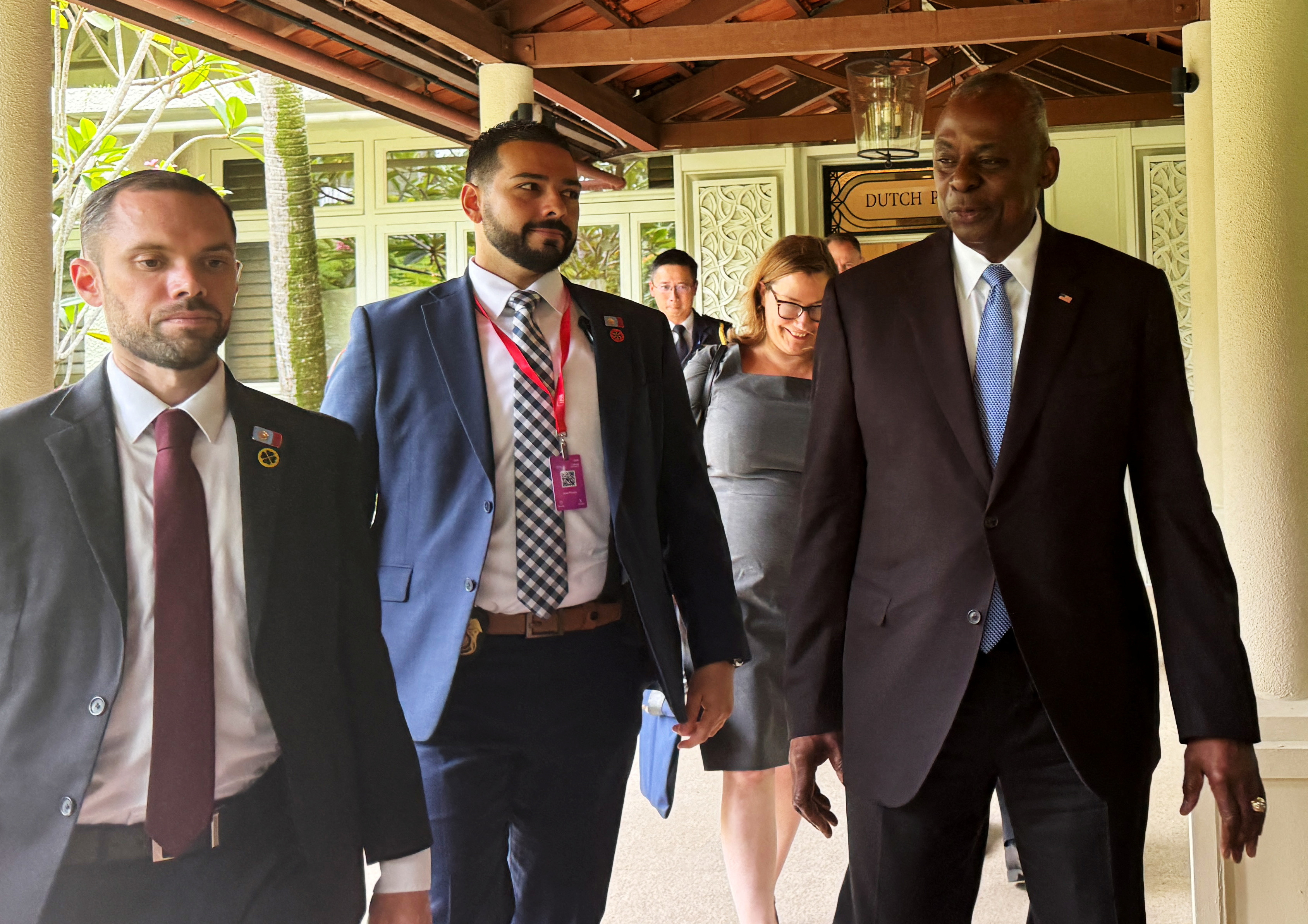 US Defense Secretary Lloyd Austin leaves after a US-China bilateral meeting on the sidelines of the Shangri-La Dialogue in Singapore