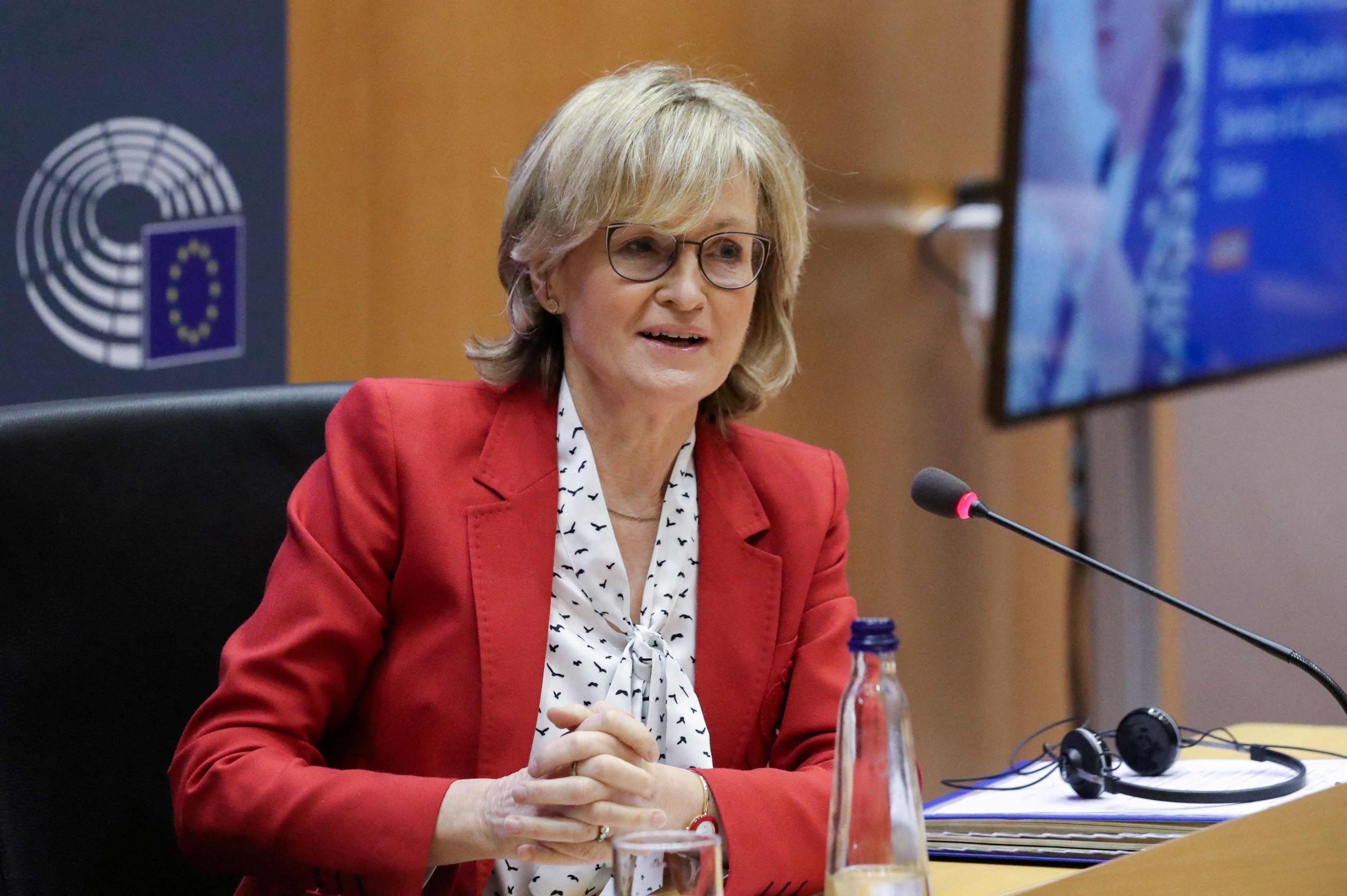 Mairead McGuinness attends her hearing as the new EU financial services commissioner, in Brussels