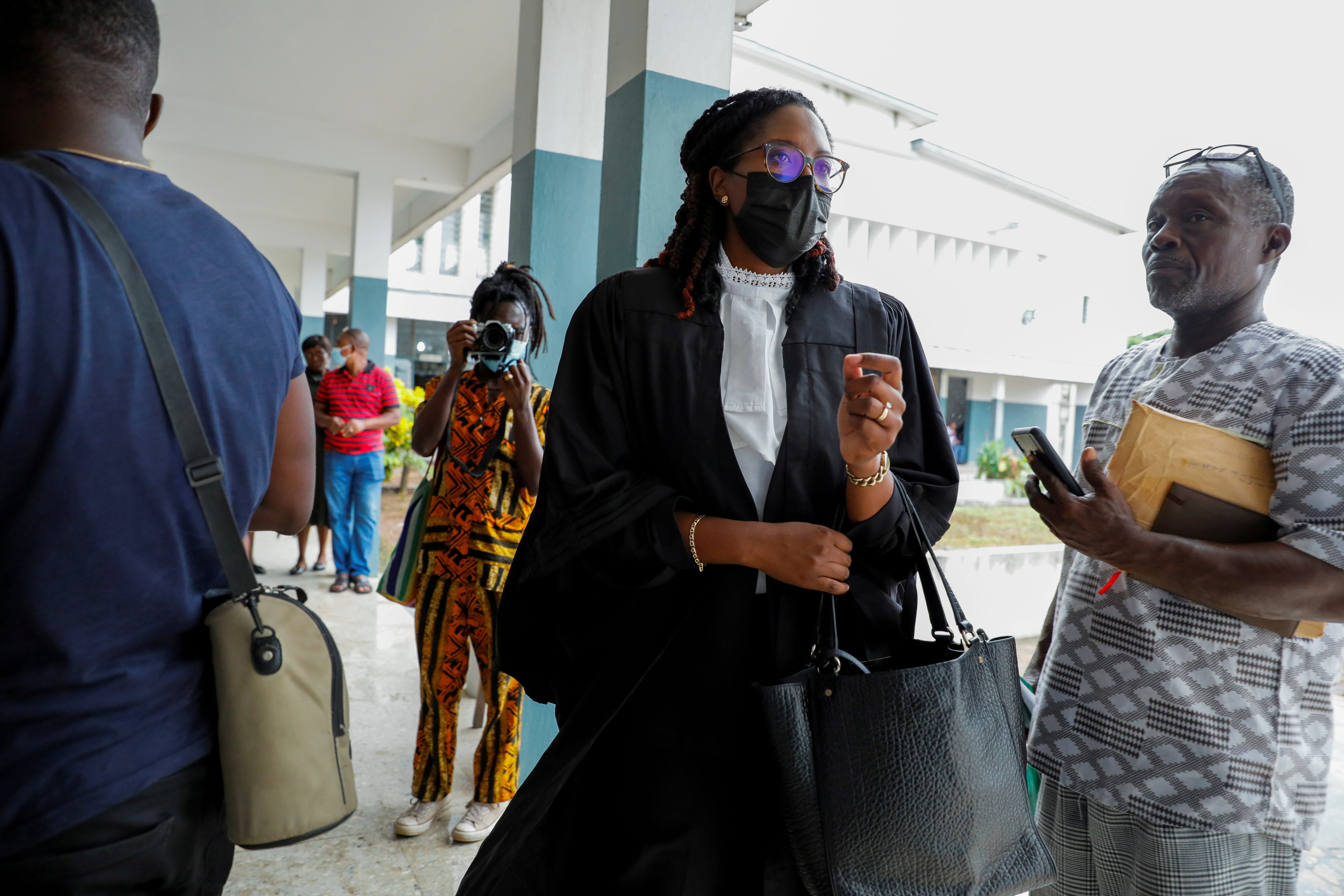  Julia Selman Ayetey, lawyer for  the twenty-one people, who where detained by police and accused of unlawful assembly and promoting an LGBTQ agenda, speaks to journalists at the Ho Circuit Court in Ho, Volta Region, Ghana June 4, 2021. REUTERS/Francis Kokoroko/File Photo