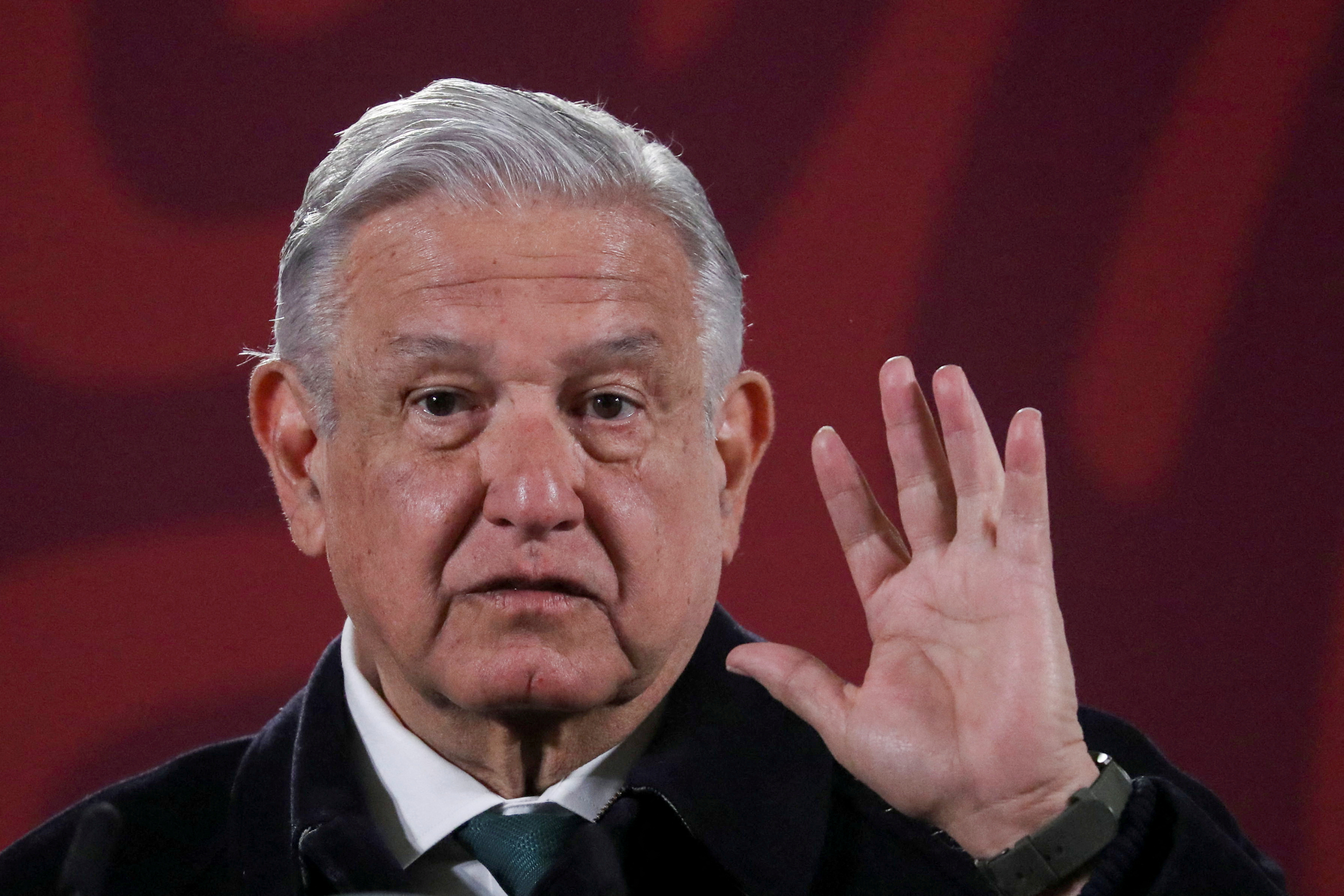 Mexico's president, Lopez Obrador, attends daily news conference at the National Palace