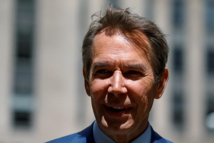 Artist Jeff Koons poses for a photo at the unveiling oh his public art piece "Seated Ballerina" at Rockefeller Center in the Manhattan borough of New York City